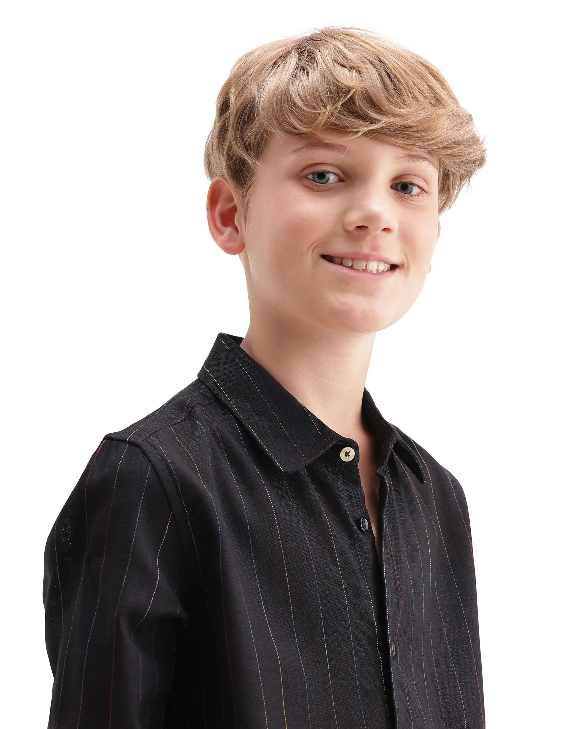 Rare Ones Kids Volc Black Lyocell Blend Button Closure Regular Fit Shirt