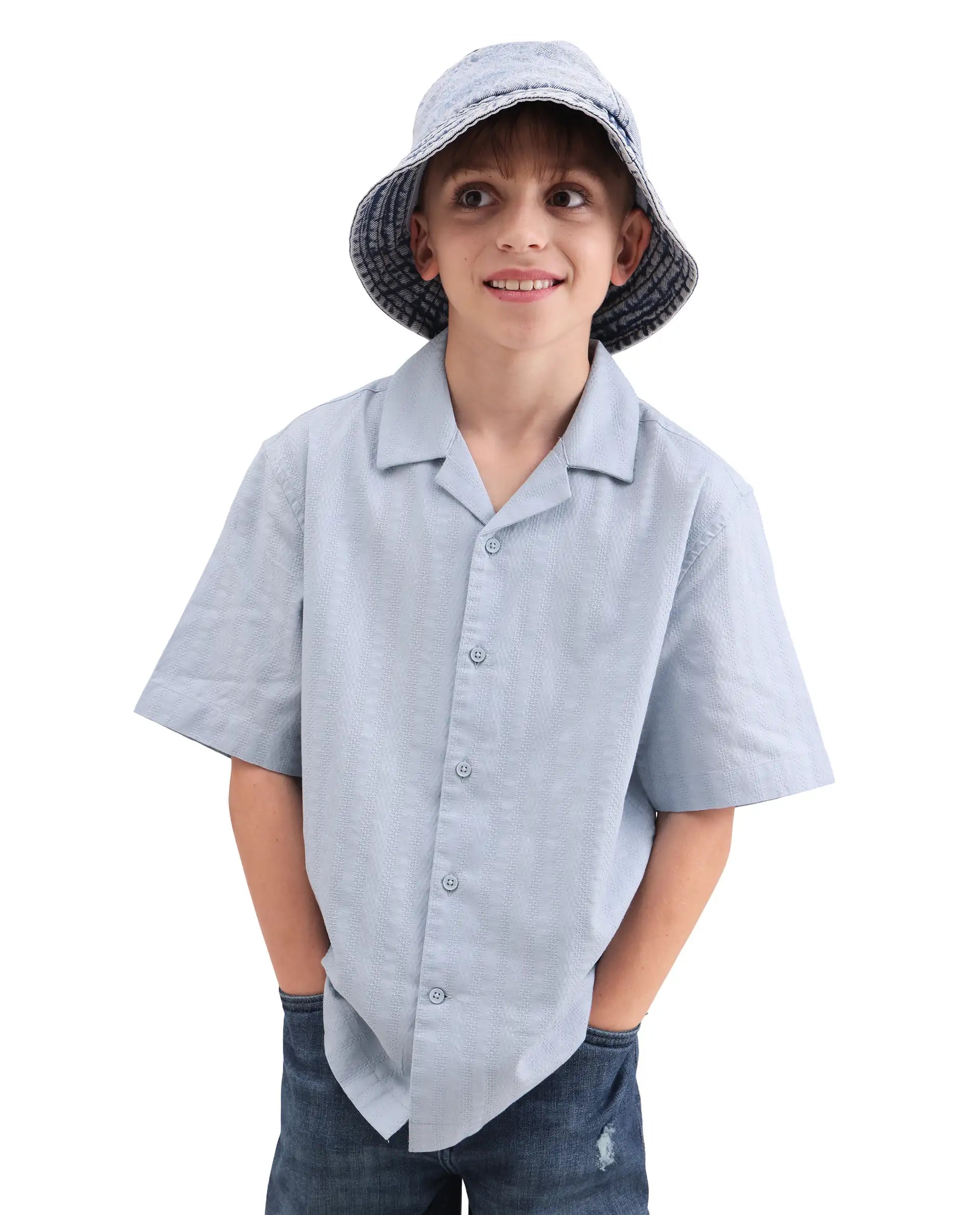 Rare Ones Kids Felic Light Blue Cotton Fabric Button Closure Regular Fit Shirt