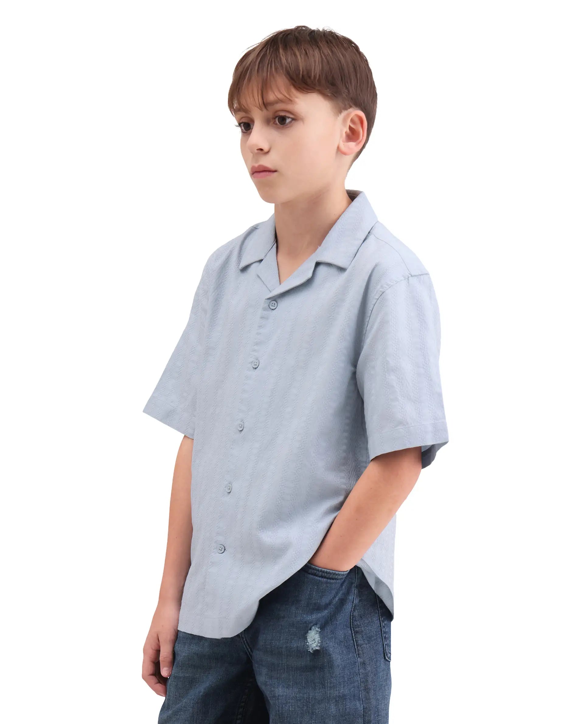 Rare Ones Kids Felic Light Blue Cotton Fabric Button Closure Regular Fit Shirt