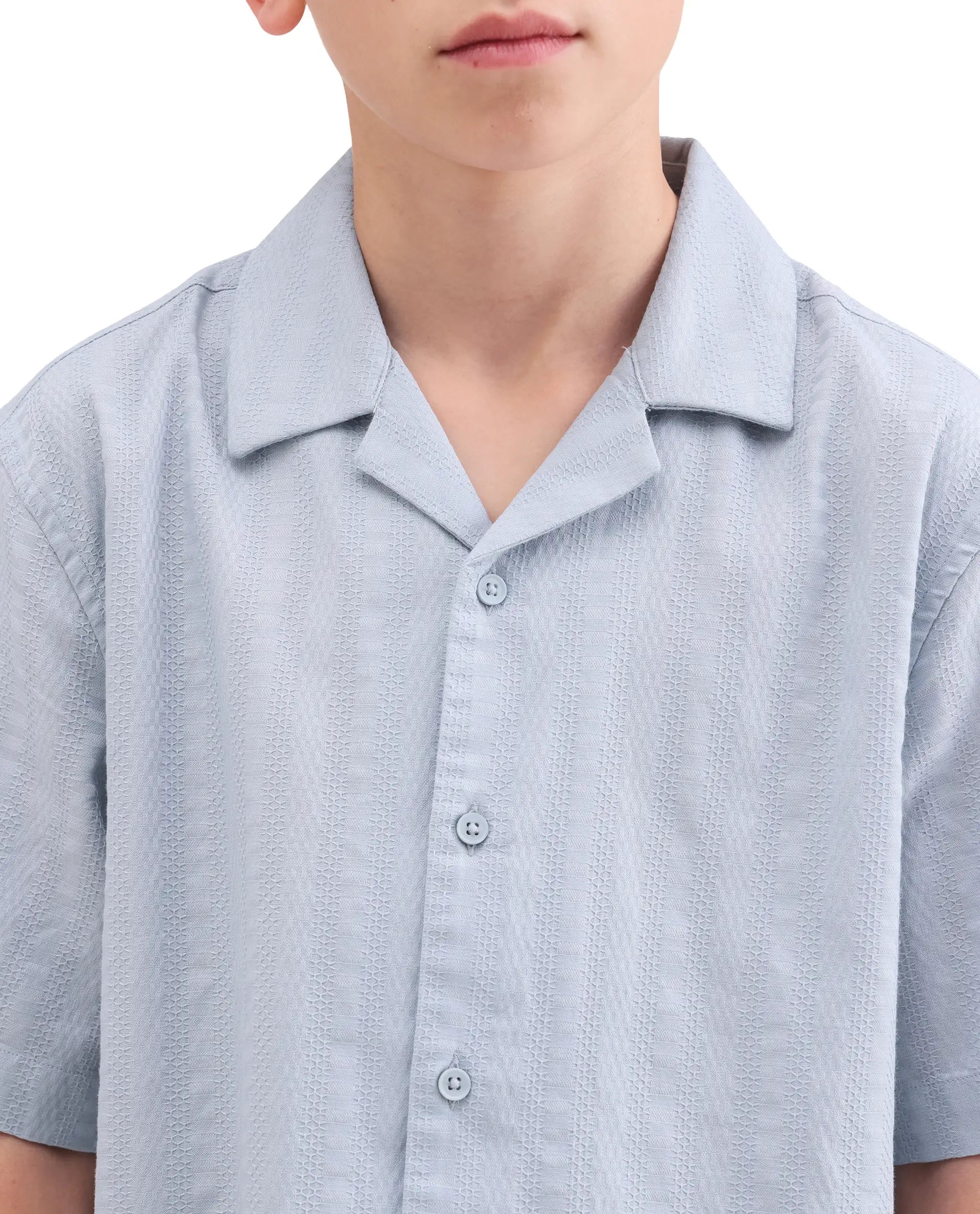 Rare Ones Kids Felic Light Blue Cotton Fabric Button Closure Regular Fit Shirt