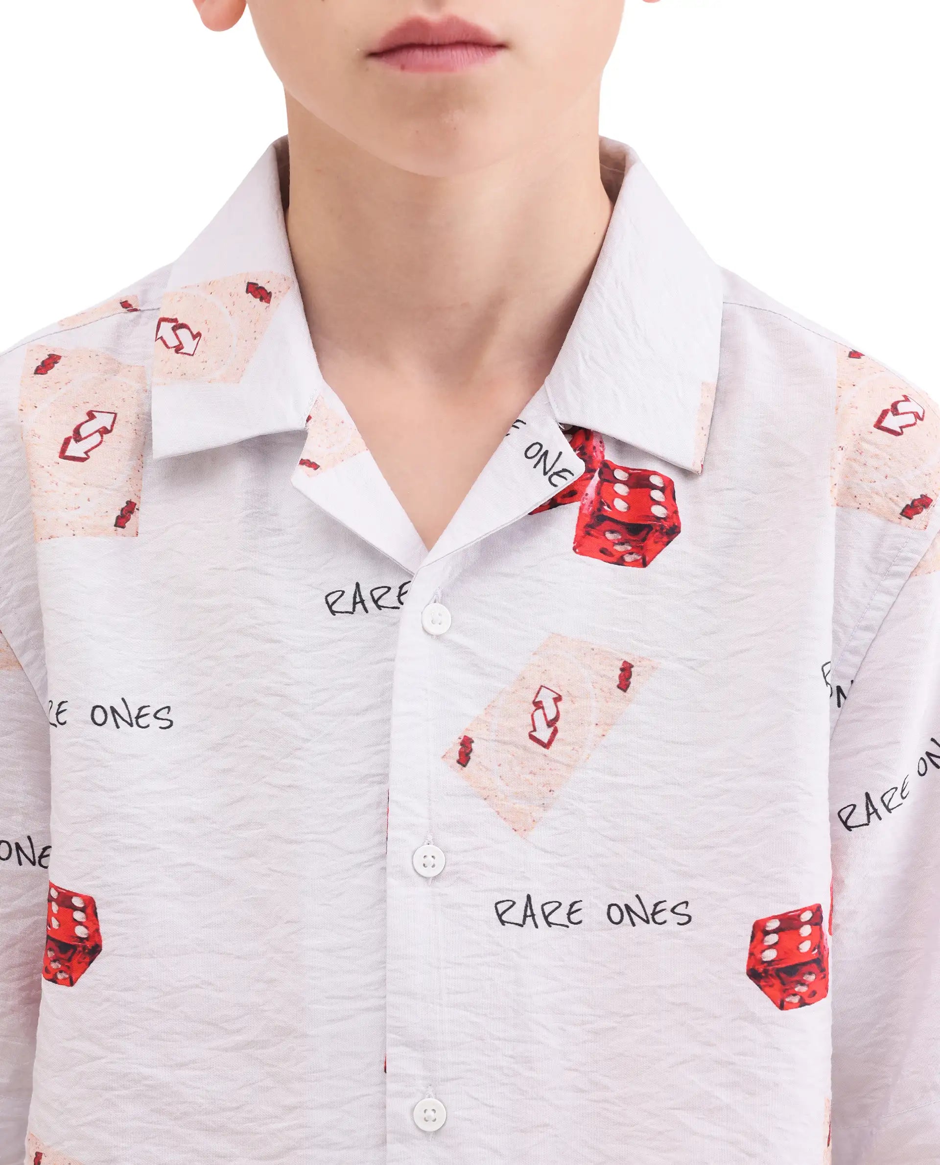 Rare Ones Kids Dice White Viscose Blend Fabric Button Closure Regular Fit Shirt