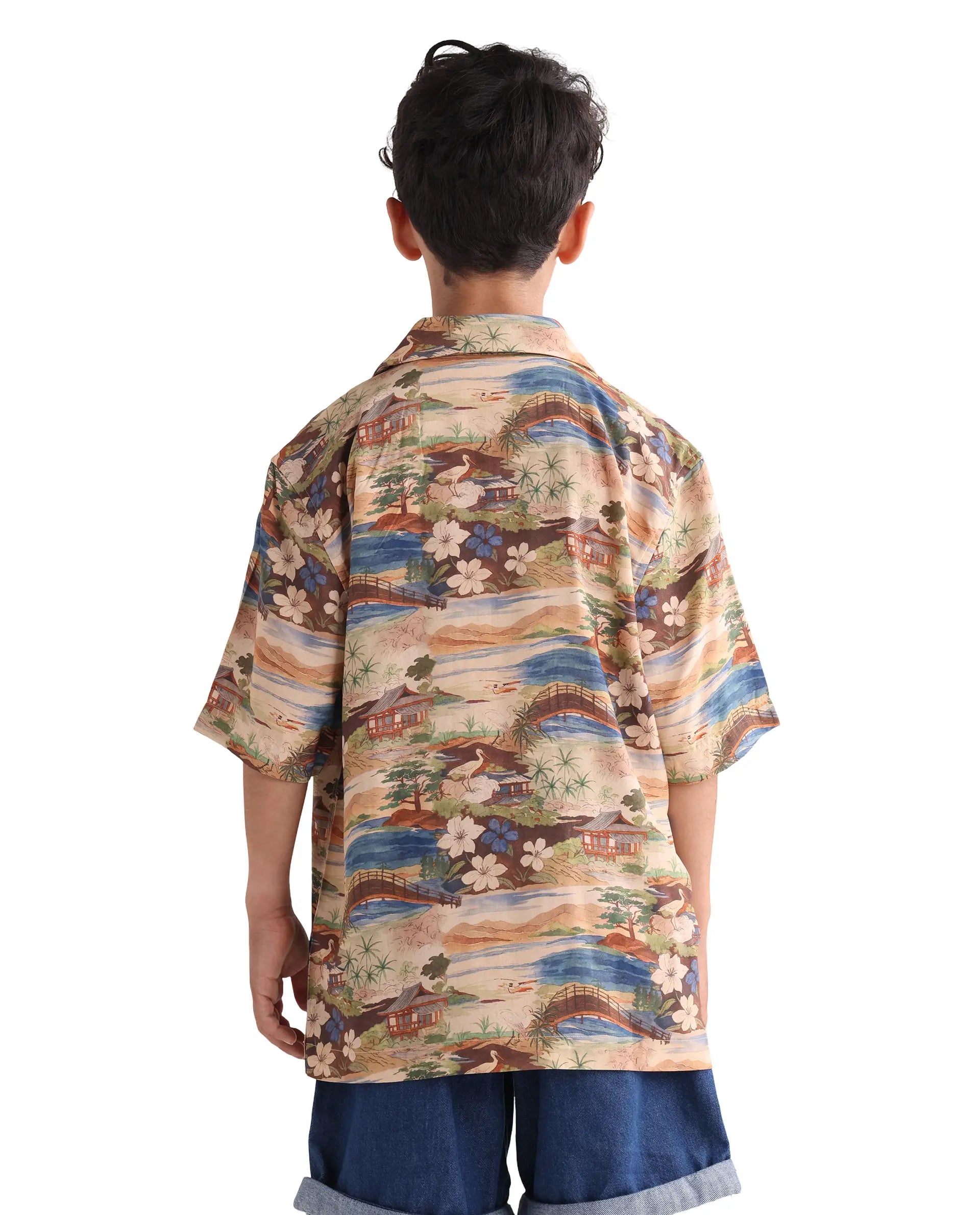 Rare Ones Kids Adon Brown Viscose Button Closure Regular Fit Shirt