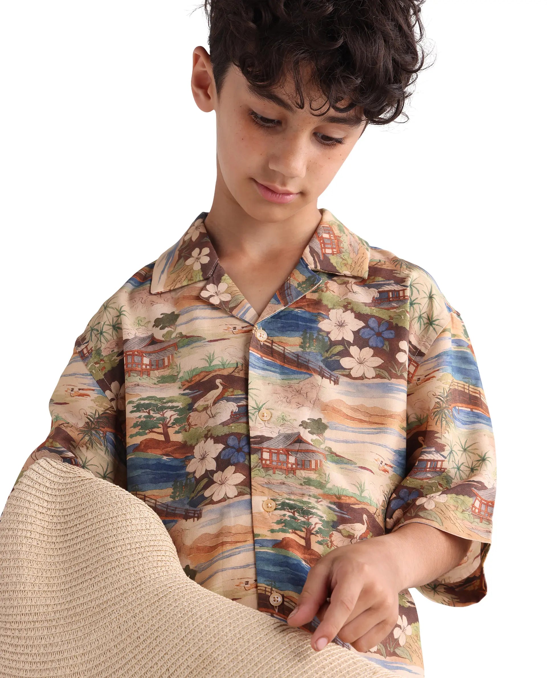 Rare Ones Kids Adon Brown Viscose Button Closure Regular Fit Shirt