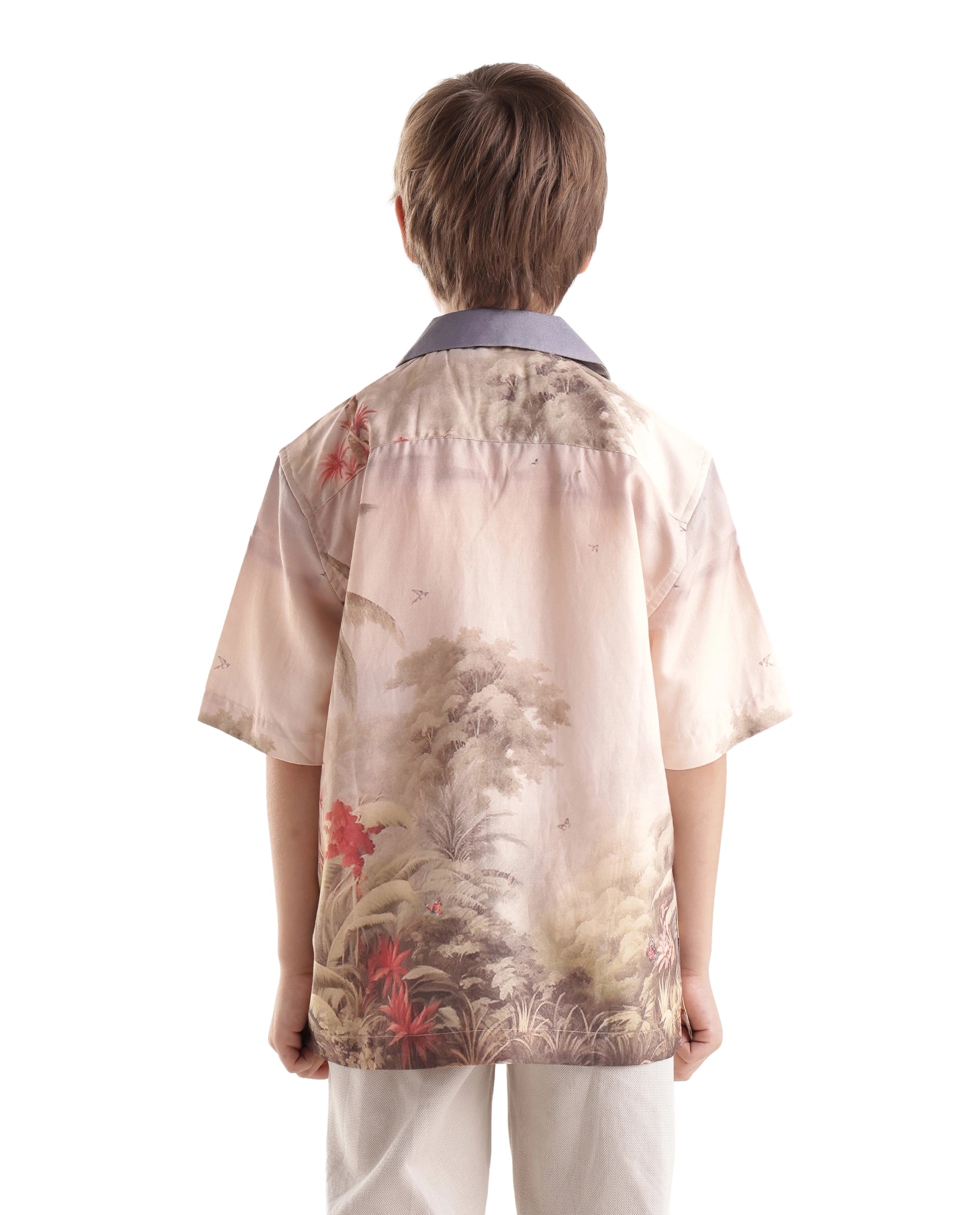 Rare Ones Kids Aster Dusky Blue Cotton Blend Button Closure Regular Fit Shirt