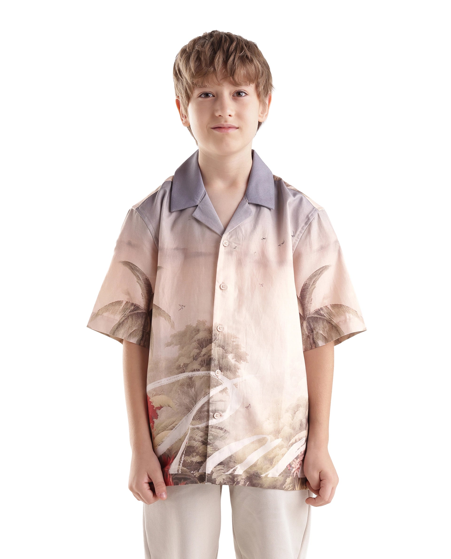 Rare Ones Kids Aster Dusky Blue Cotton Blend Button Closure Regular Fit Shirt