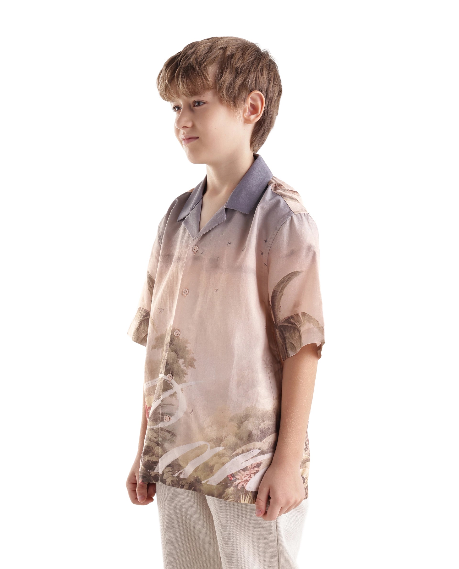 Rare Ones Kids Aster Dusky Blue Cotton Blend Button Closure Regular Fit Shirt