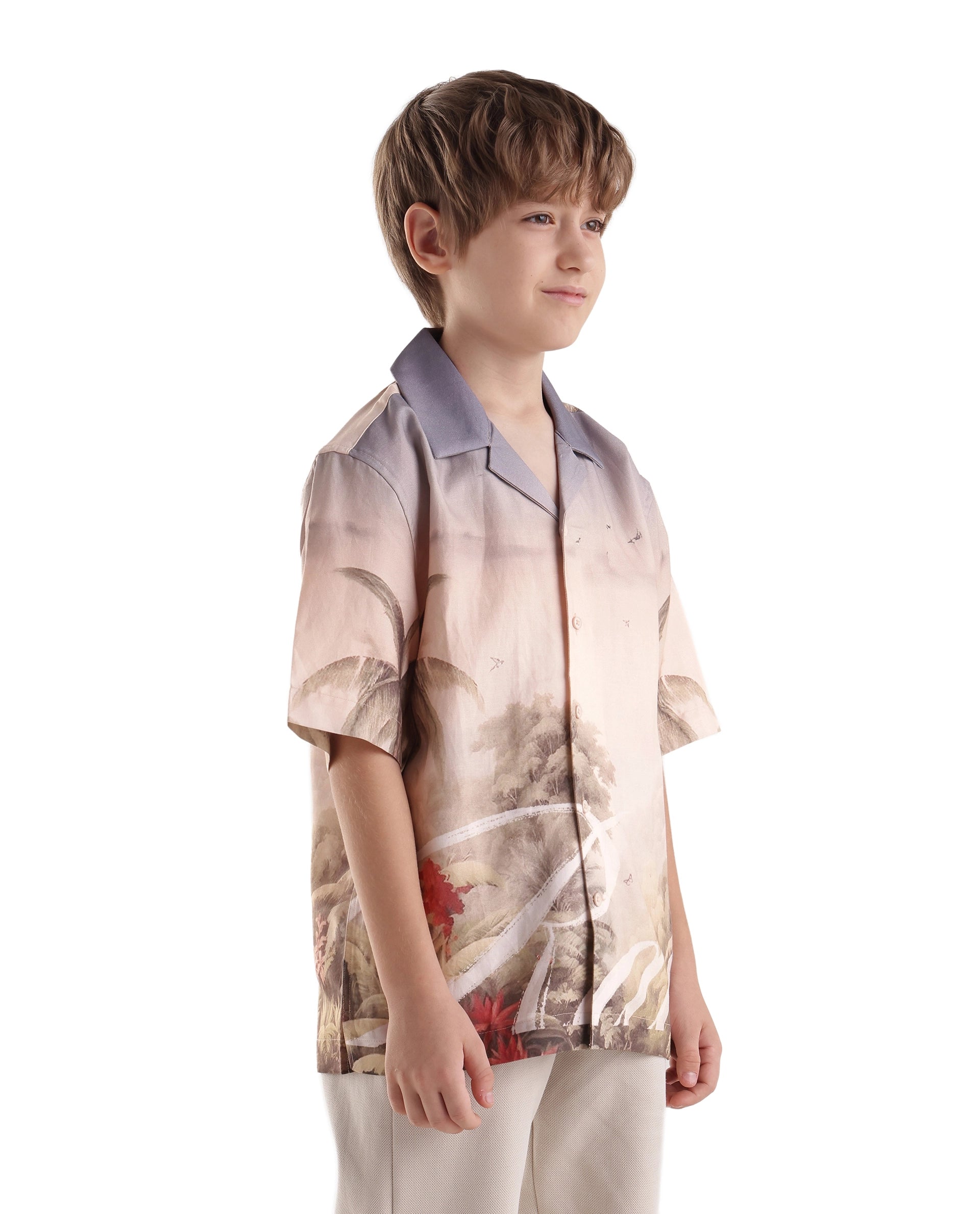 Rare Ones Kids Aster Dusky Blue Cotton Blend Button Closure Regular Fit Shirt