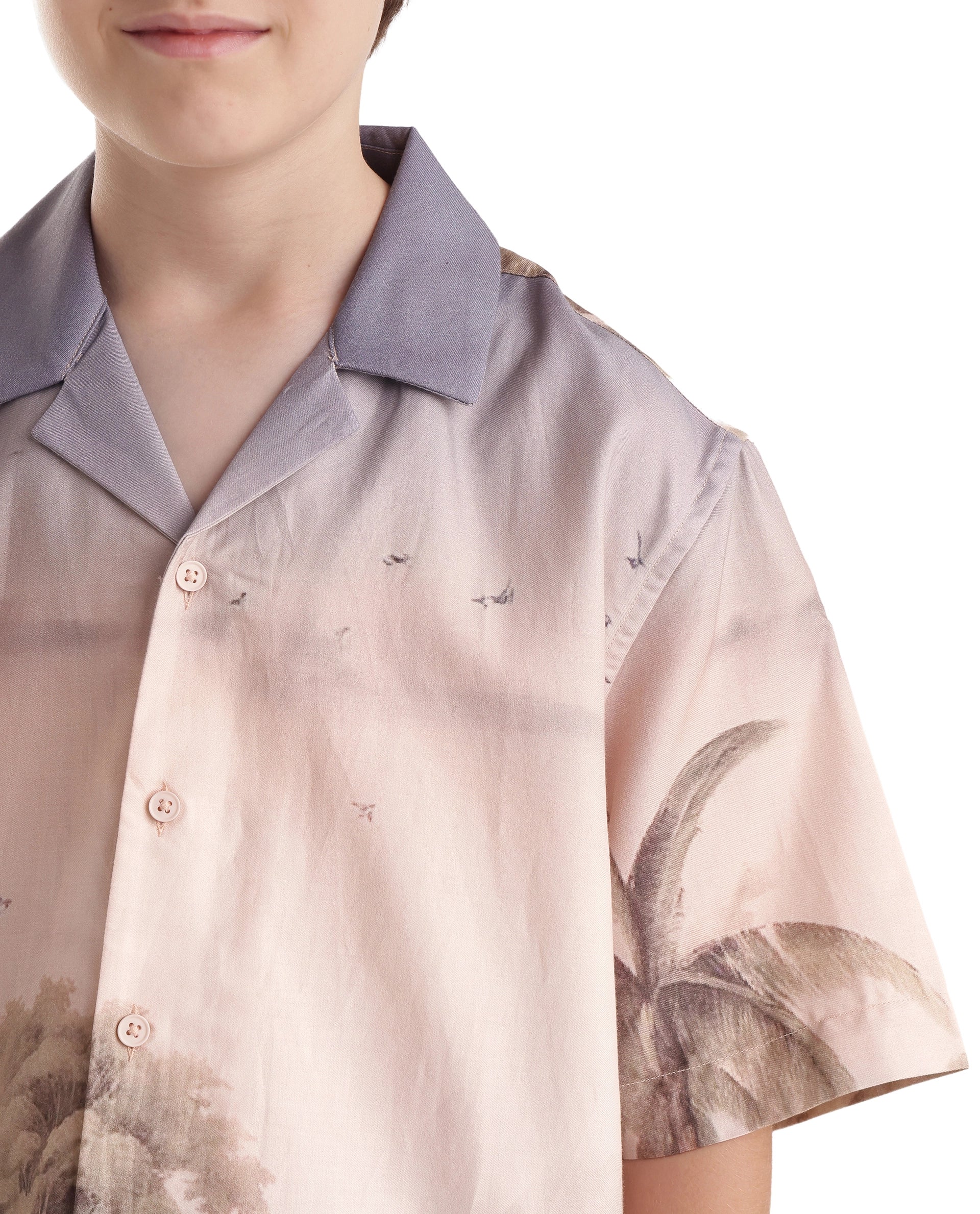 Rare Ones Kids Aster Dusky Blue Cotton Blend Button Closure Regular Fit Shirt