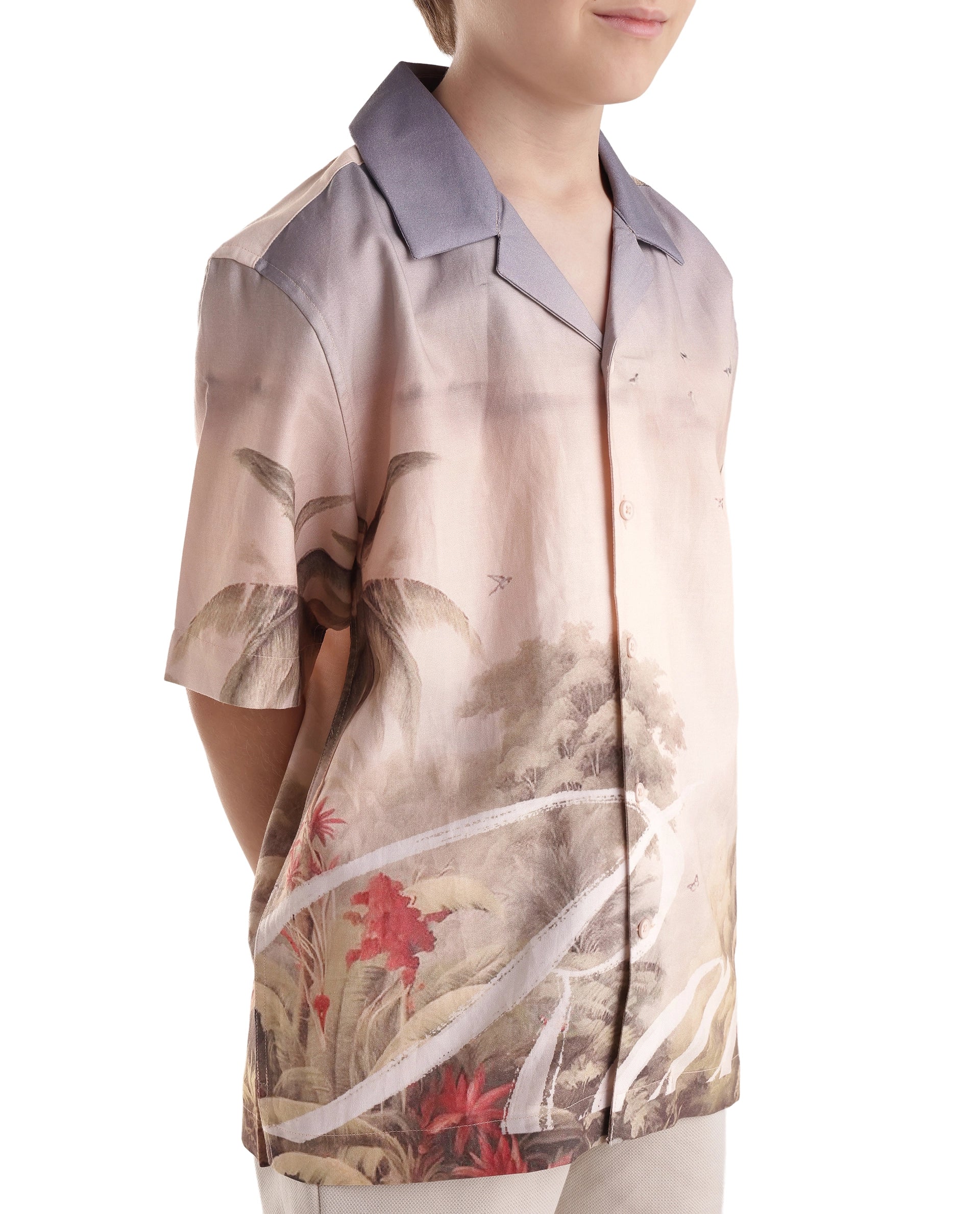 Rare Ones Kids Aster Dusky Blue Cotton Blend Button Closure Regular Fit Shirt
