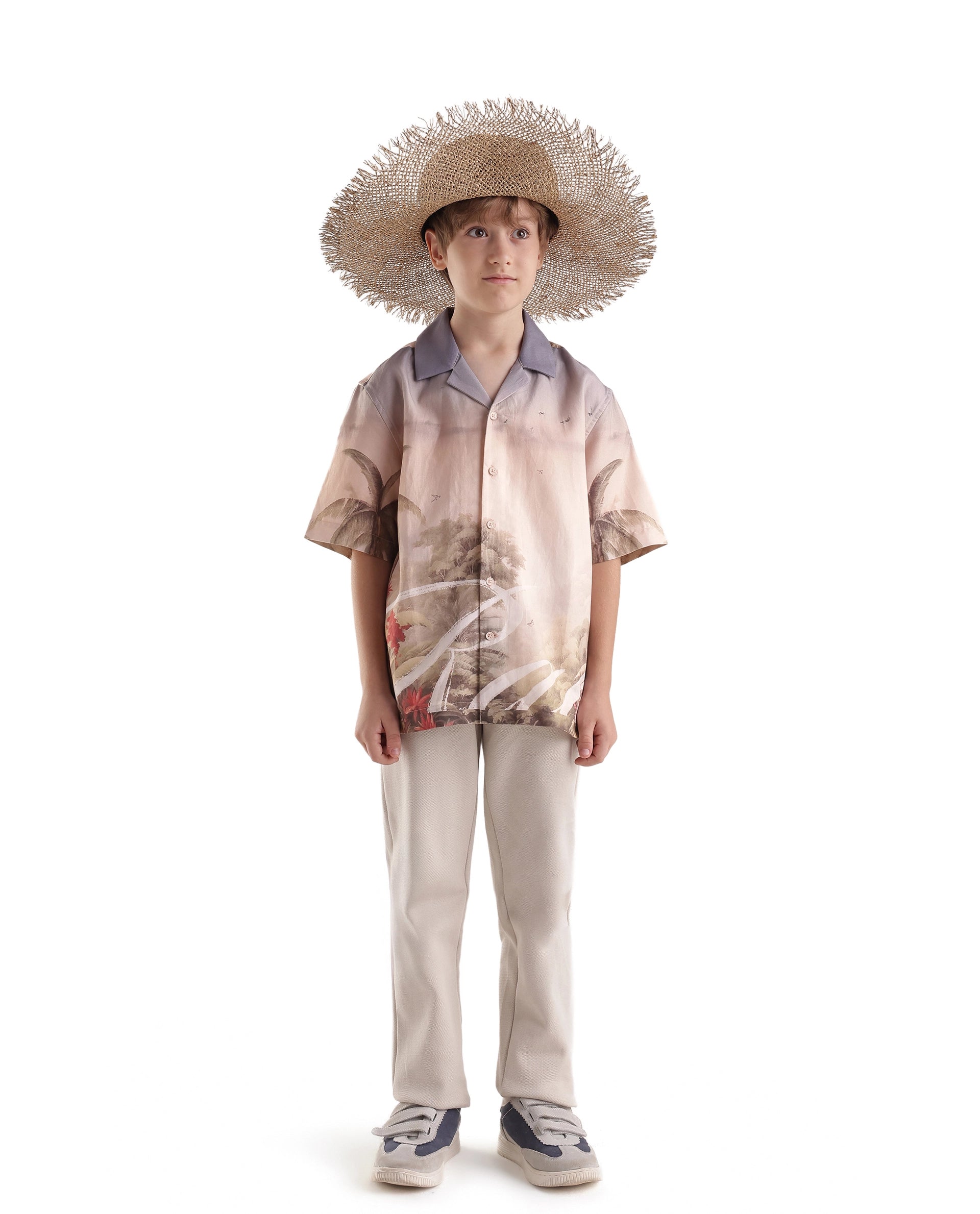Rare Ones Kids Aster Dusky Blue Cotton Blend Button Closure Regular Fit Shirt