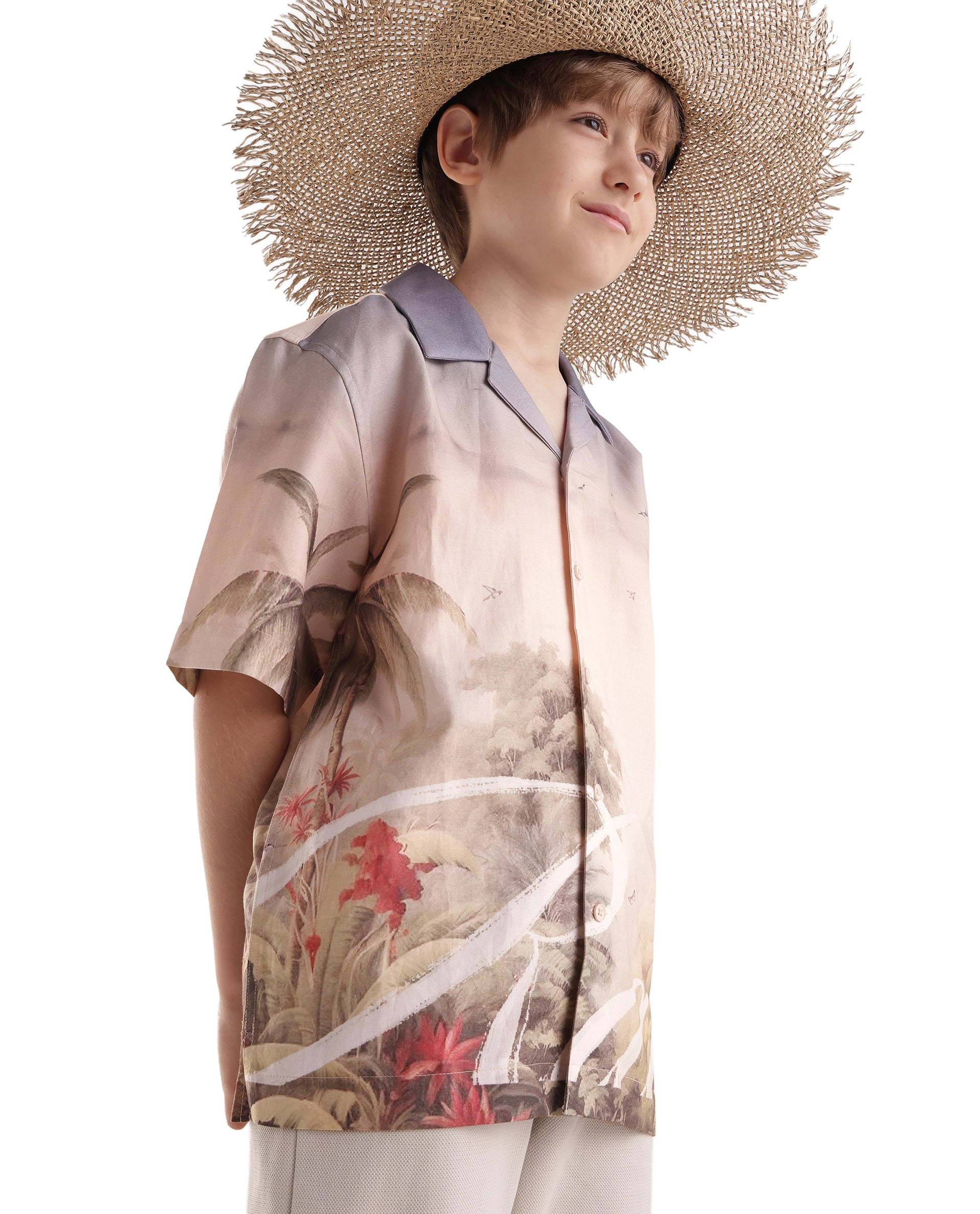 Rare Ones Kids Aster Dusky Blue Cotton Blend Button Closure Regular Fit Shirt