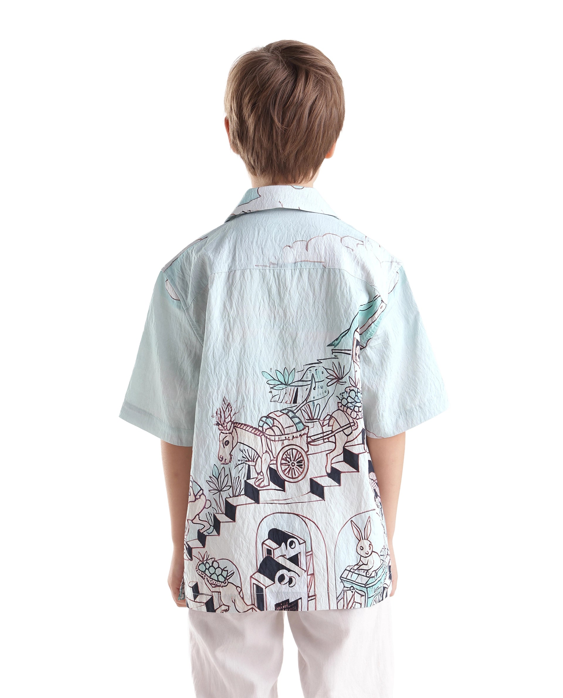 Rare Ones Kids Ruff Light Green Viscose Button Closure Regular Fit Shirt