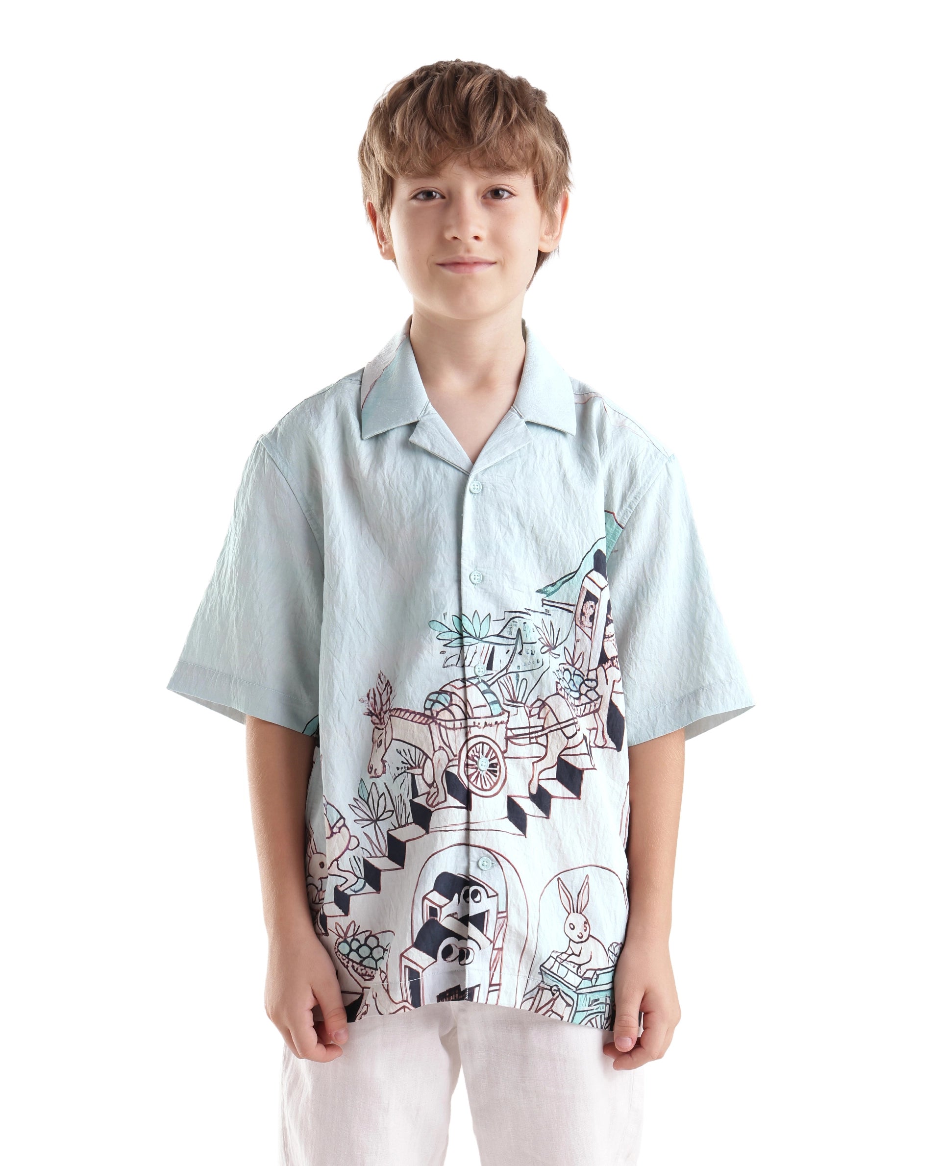 Rare Ones Kids Ruff Light Green Viscose Button Closure Regular Fit Shirt