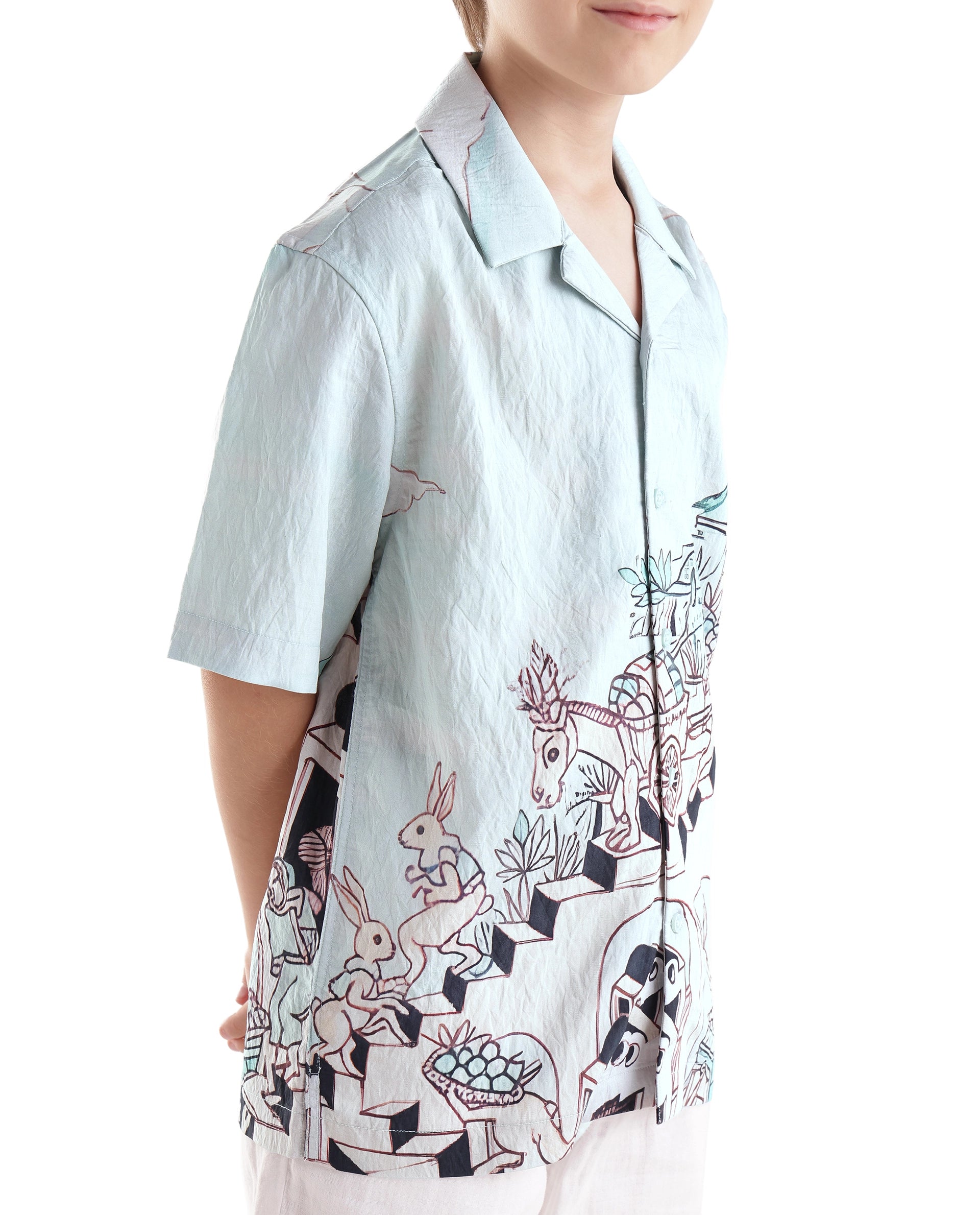 Rare Ones Kids Ruff Light Green Viscose Button Closure Regular Fit Shirt
