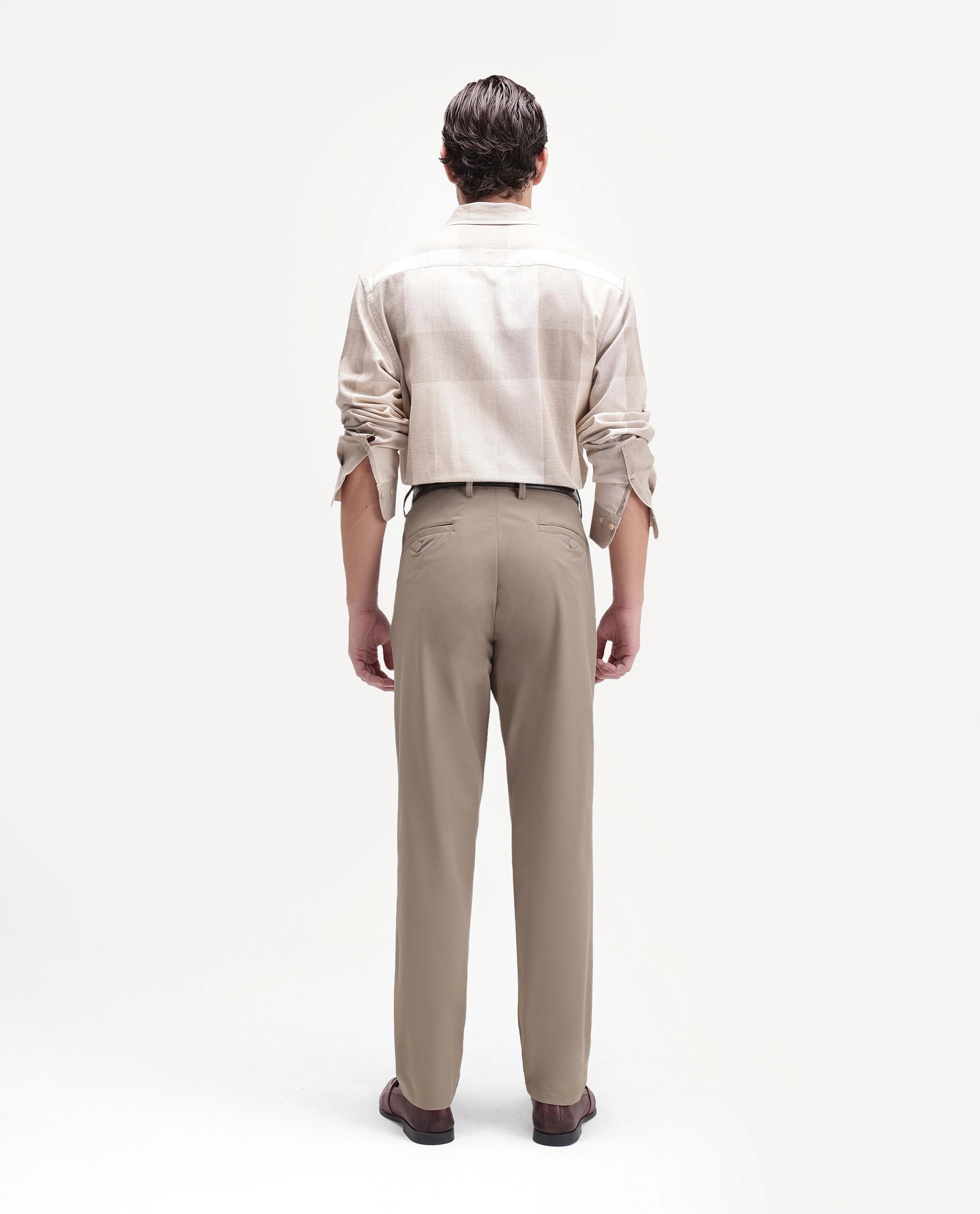 Rare Rabbit Men's Alvs Khaki Polyester Fabric Regular Fit Plain Trouser