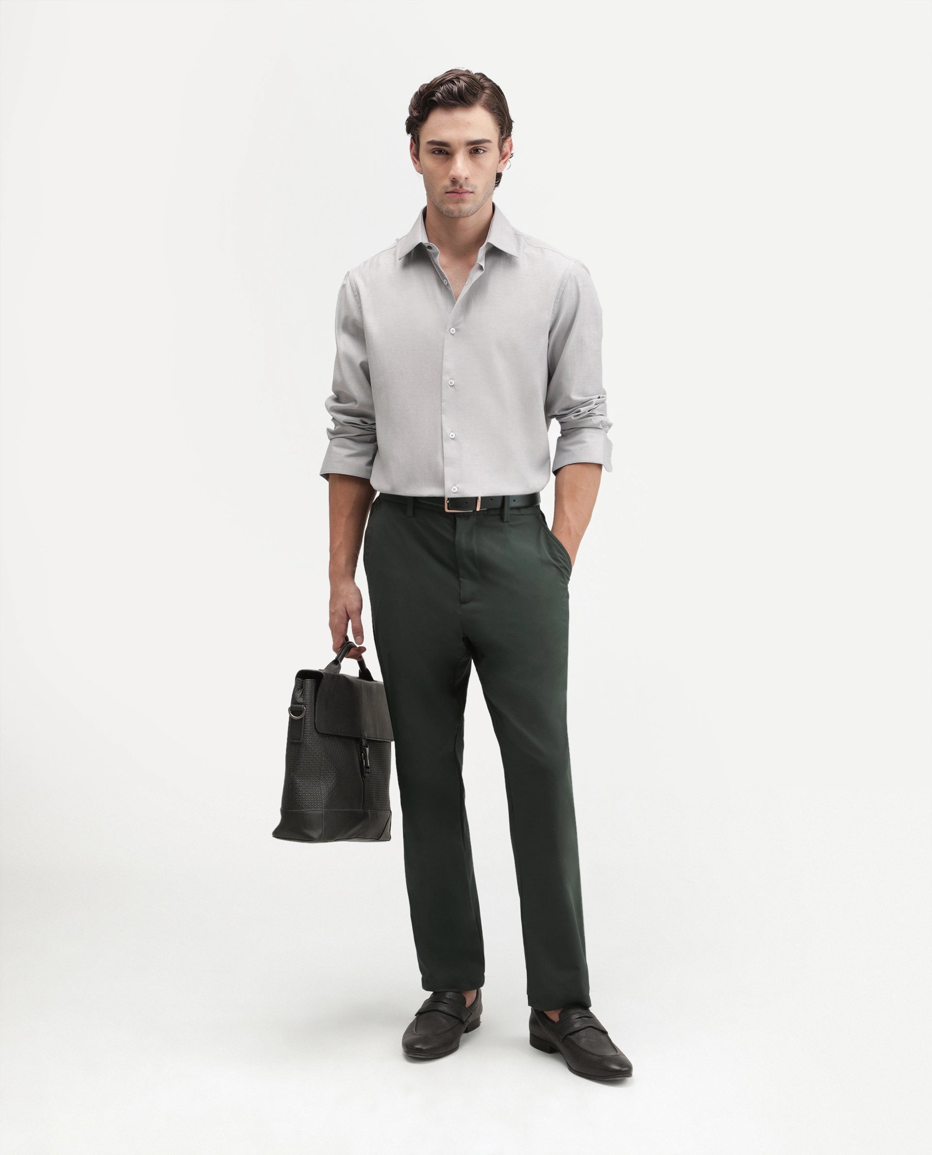 Rare Rabbit Men's Alvs Dark Green Polyester Fabric Regular Fit Plain Trouser