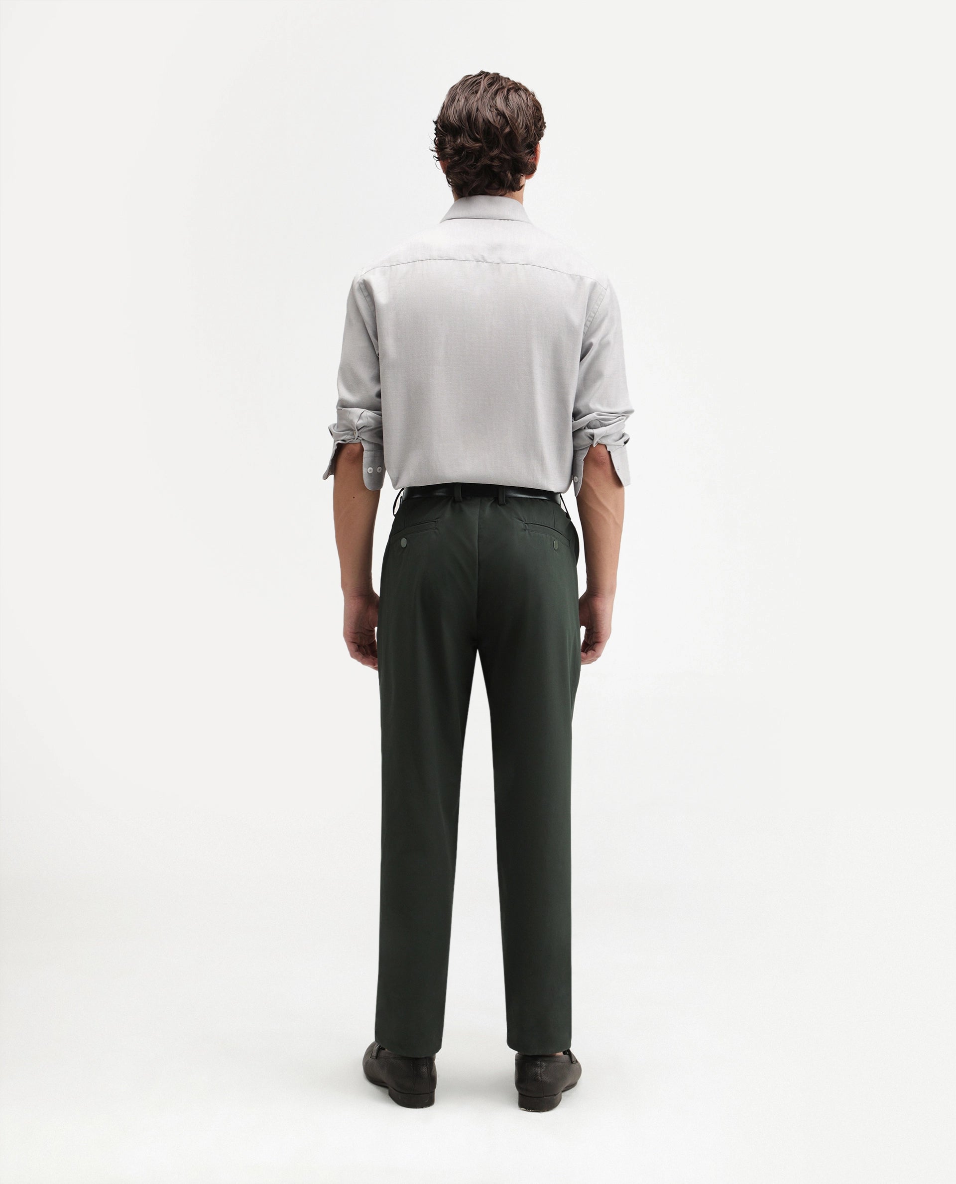 Rare Rabbit Men's Alvs Dark Green Polyester Fabric Regular Fit Plain Trouser