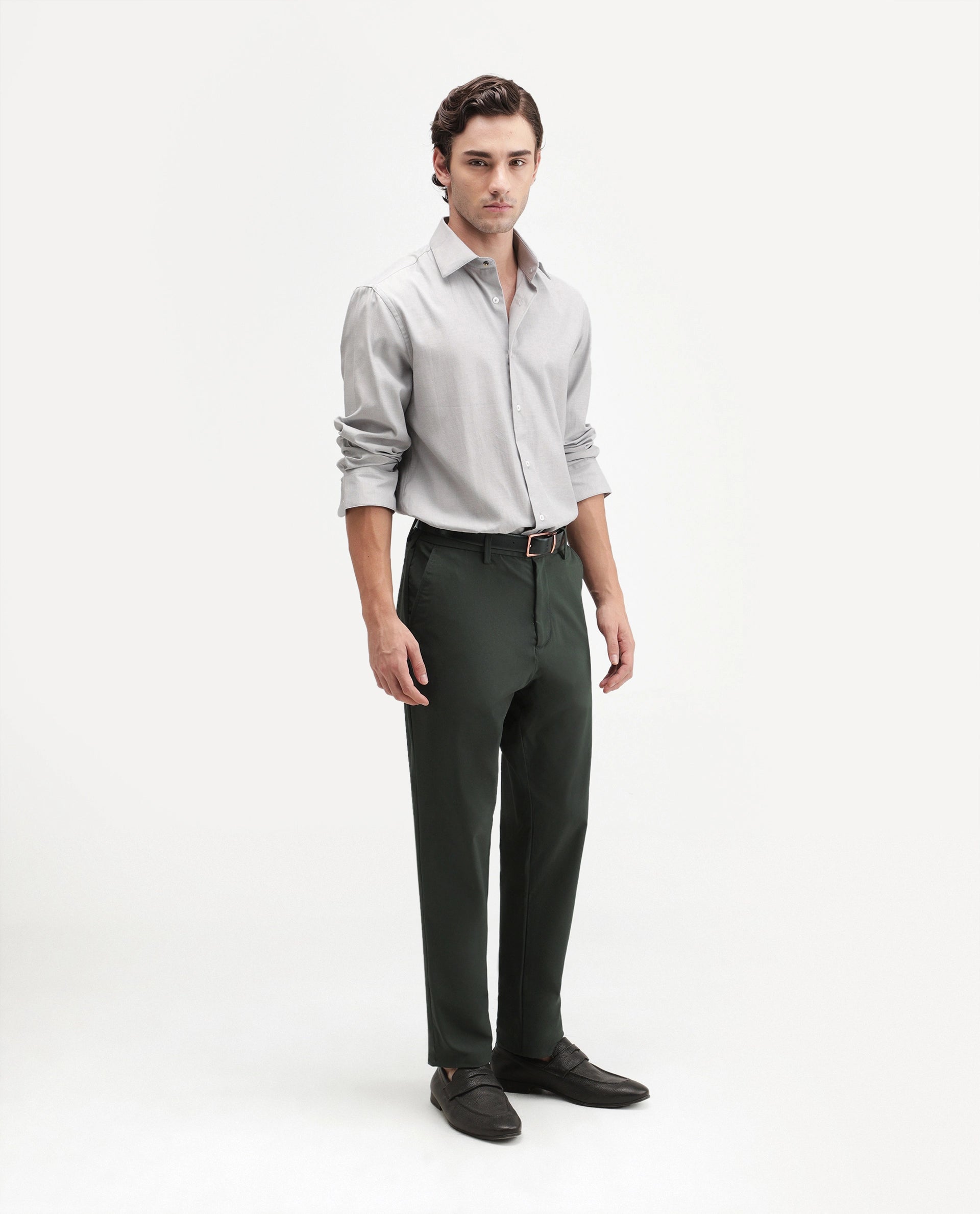 Rare Rabbit Men's Alvs Dark Green Polyester Fabric Regular Fit Plain Trouser