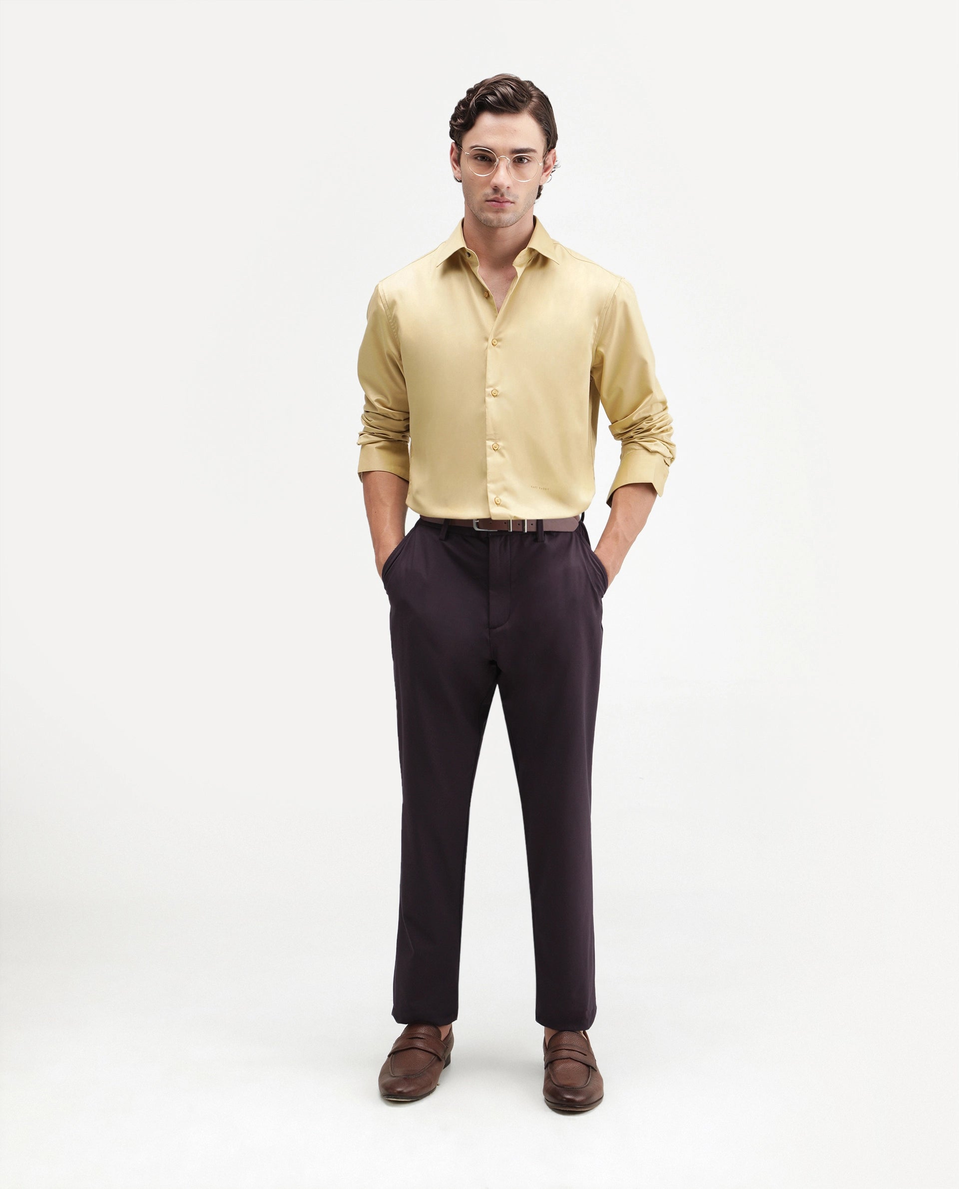 Rare Rabbit Men's Alvs Dark Purple Polyester Fabric Regular Fit Plain Trouser