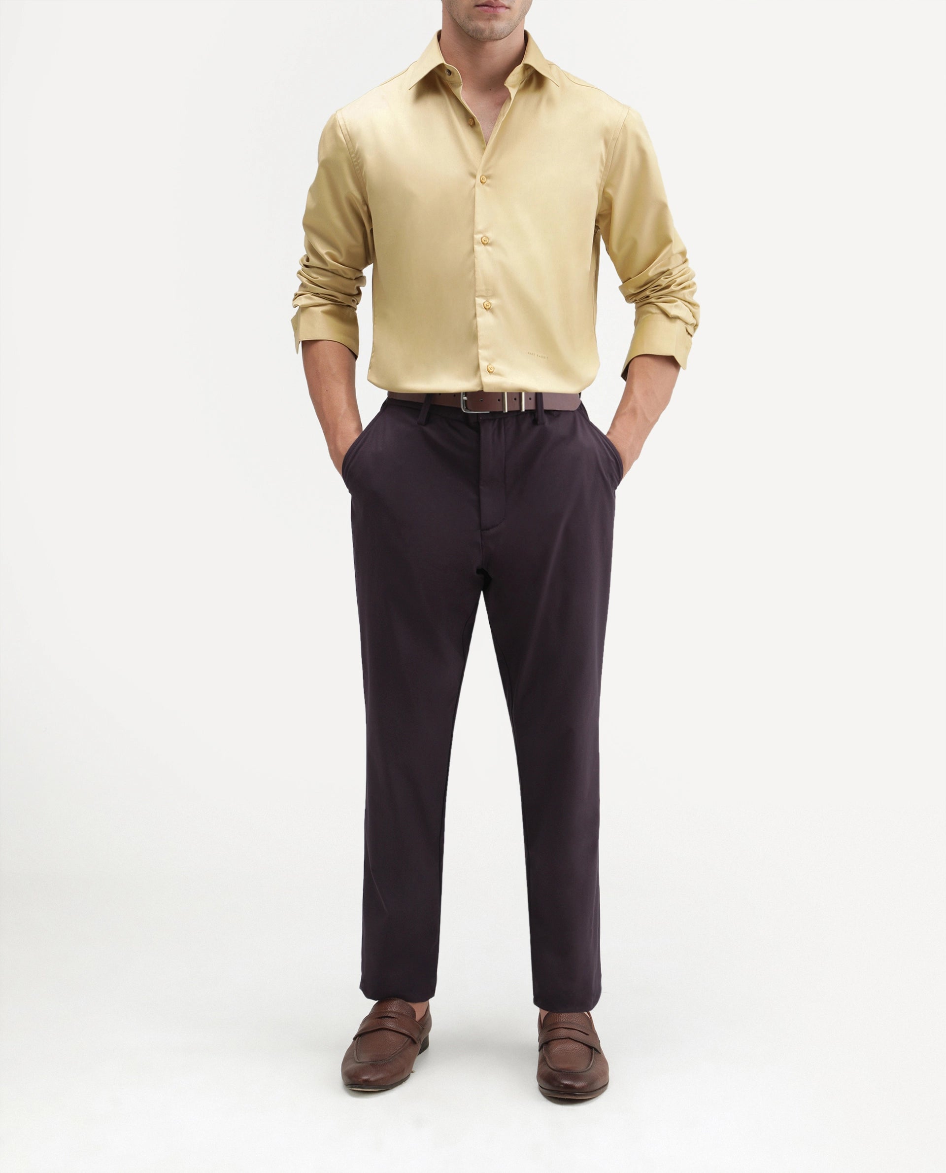 Rare Rabbit Men's Alvs Dark Purple Polyester Fabric Regular Fit Plain Trouser