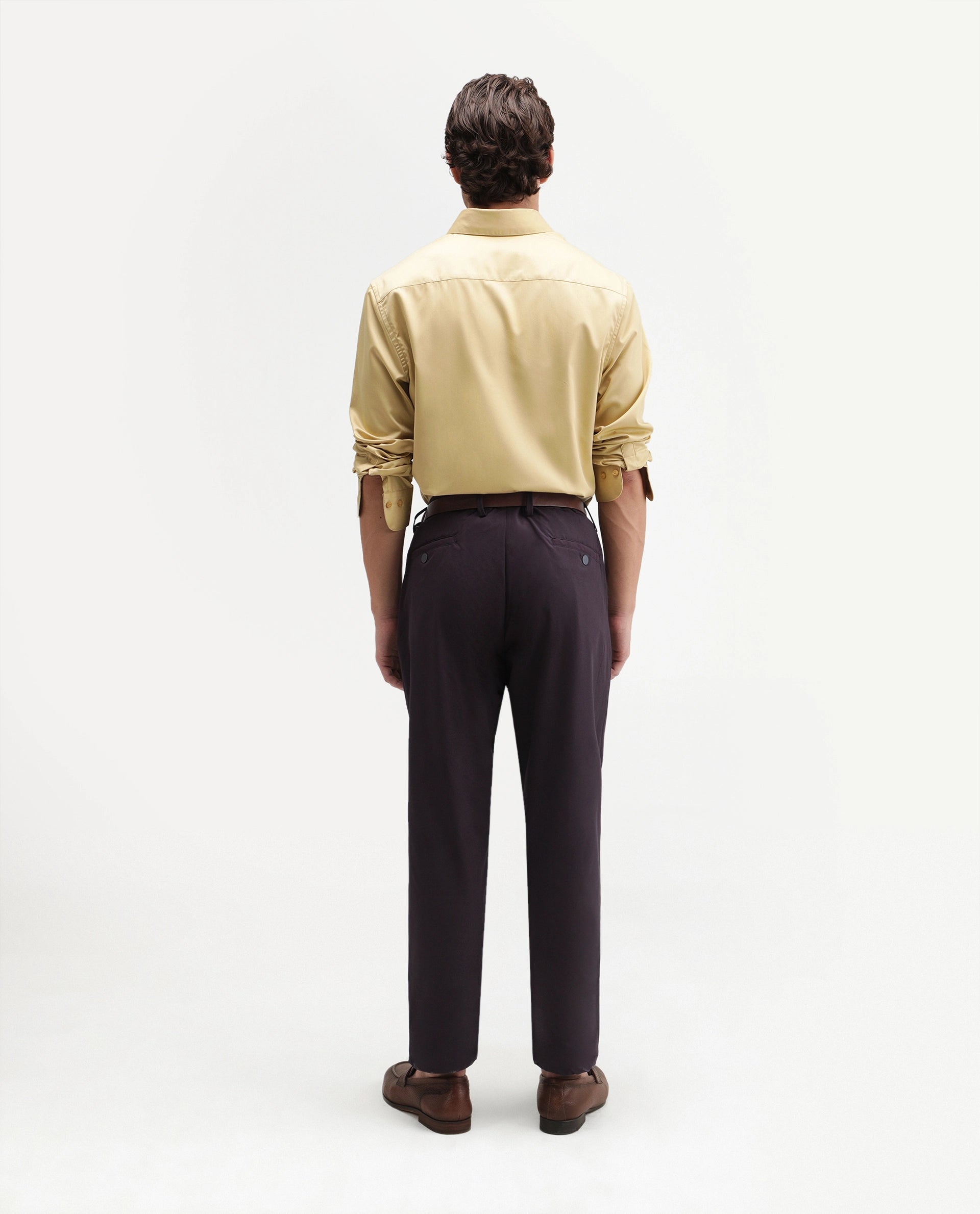 Rare Rabbit Men's Alvs Dark Purple Polyester Fabric Regular Fit Plain Trouser