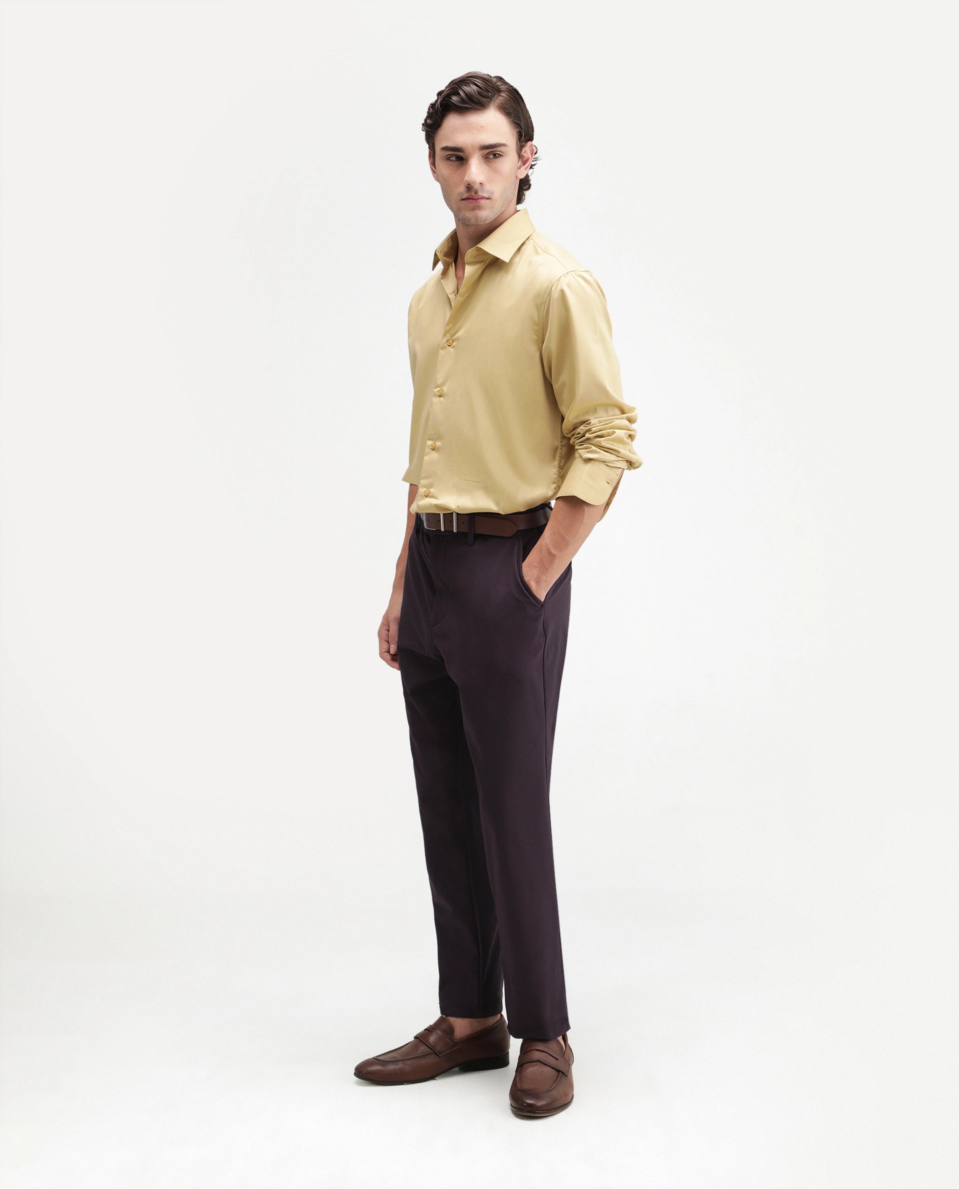 Rare Rabbit Men's Alvs Dark Purple Polyester Fabric Regular Fit Plain Trouser