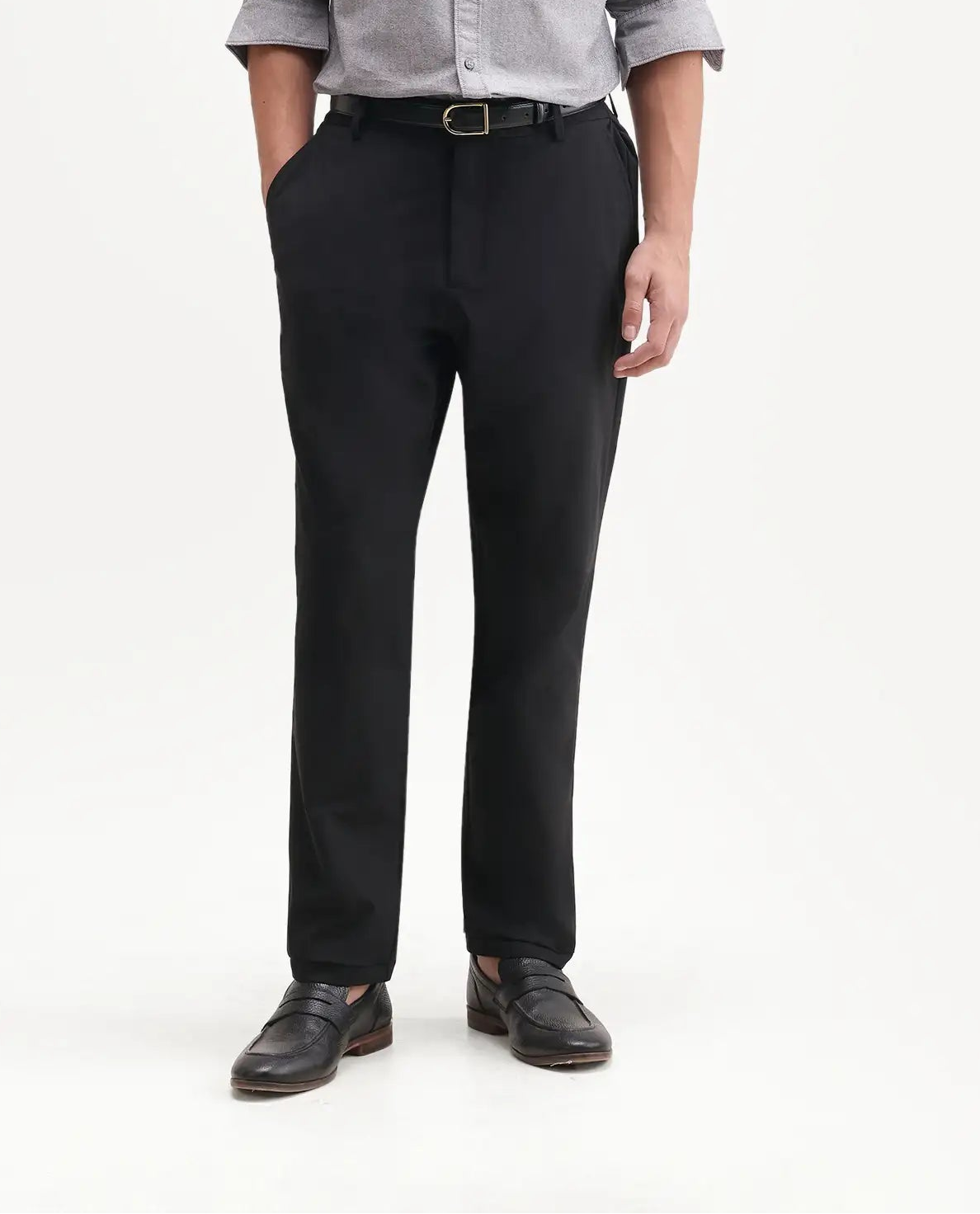 Rare Rabbit Men's Alvs Black Polyester Fabric Regular Fit Plain Trouser