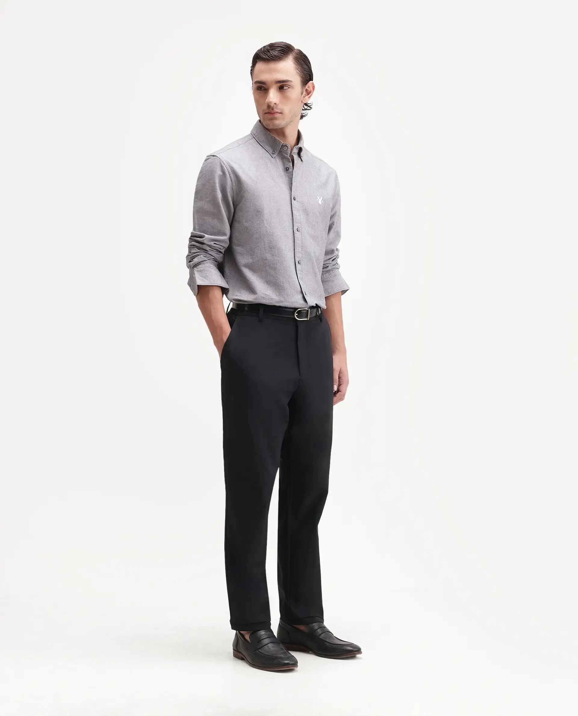 Rare Rabbit Men's Alvs Black Polyester Fabric Regular Fit Plain Trouser