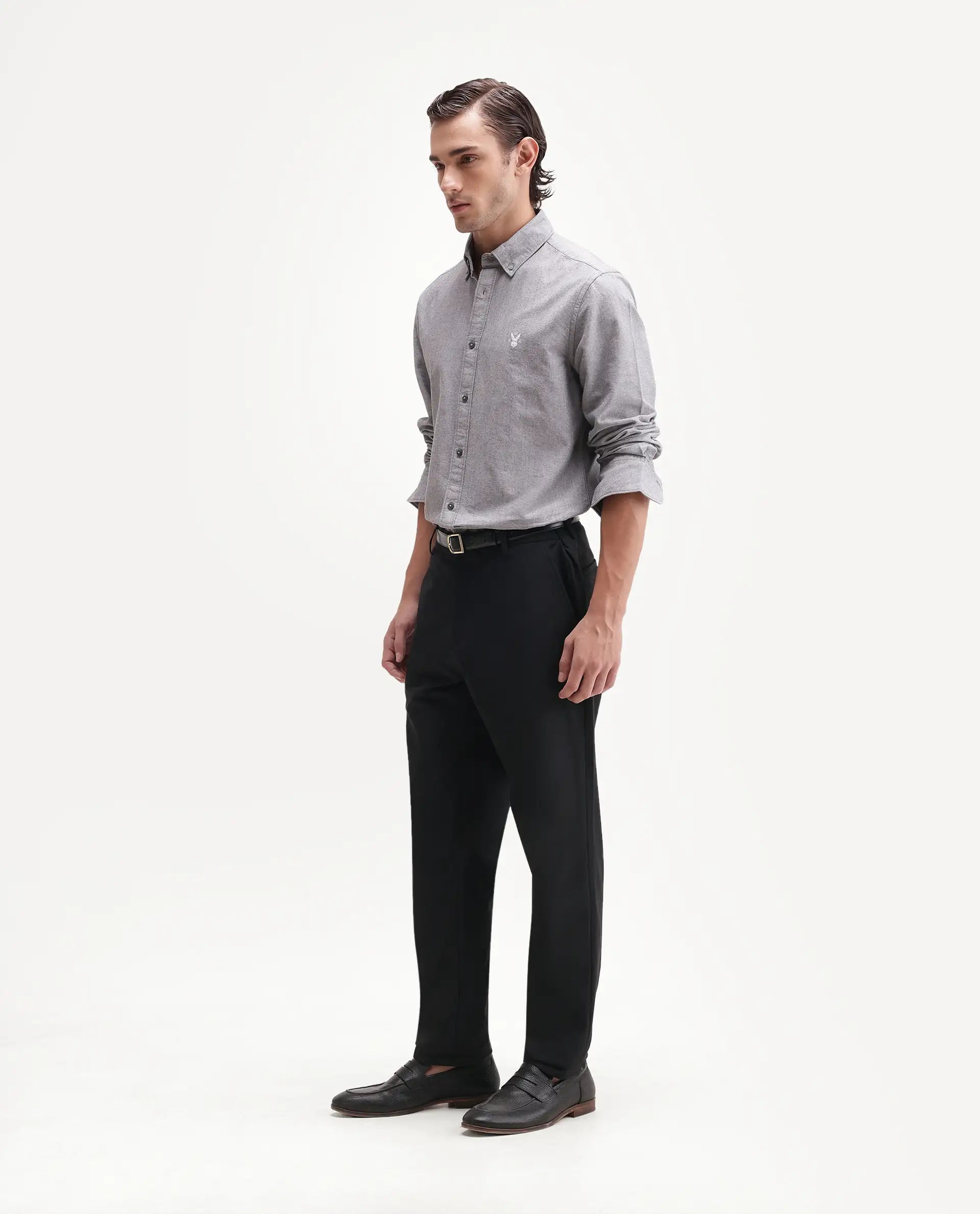 Rare Rabbit Men's Alvs Black Polyester Fabric Regular Fit Plain Trouser