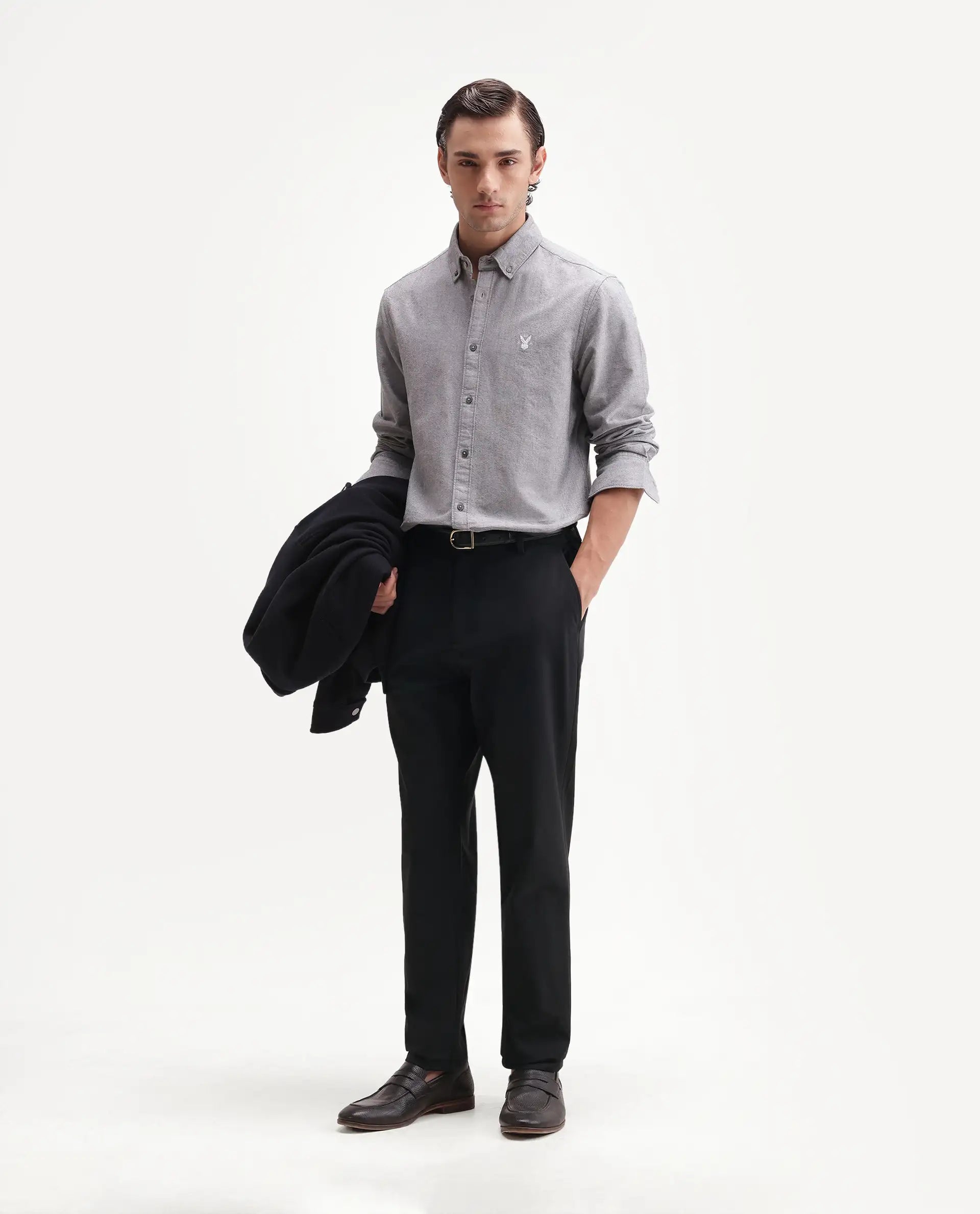 Rare Rabbit Men's Alvs Black Polyester Fabric Regular Fit Plain Trouser