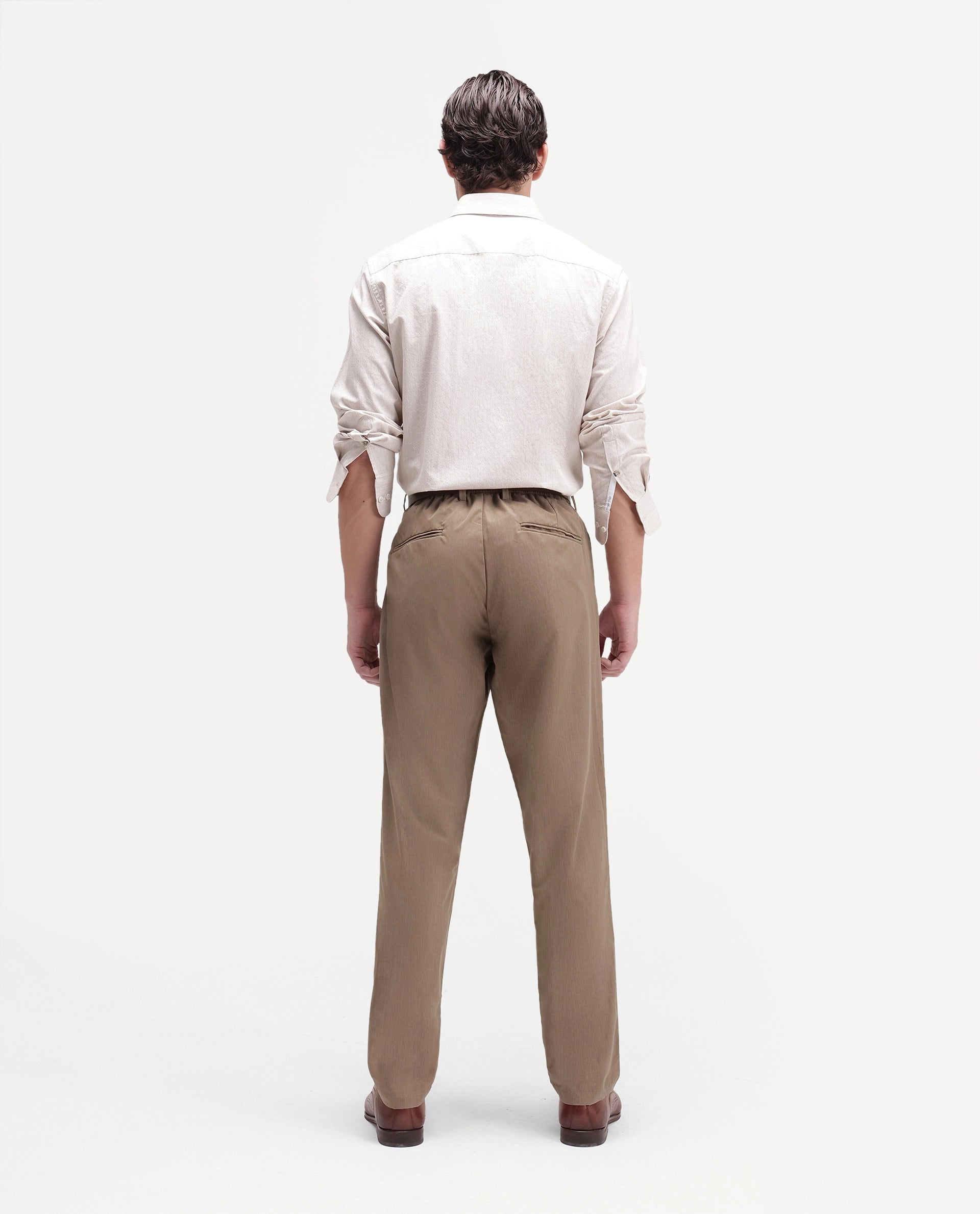Rare Rabbit Men's Edom-B Light Brown Polyester Blend Fabric Regular Fit Plain Trouser