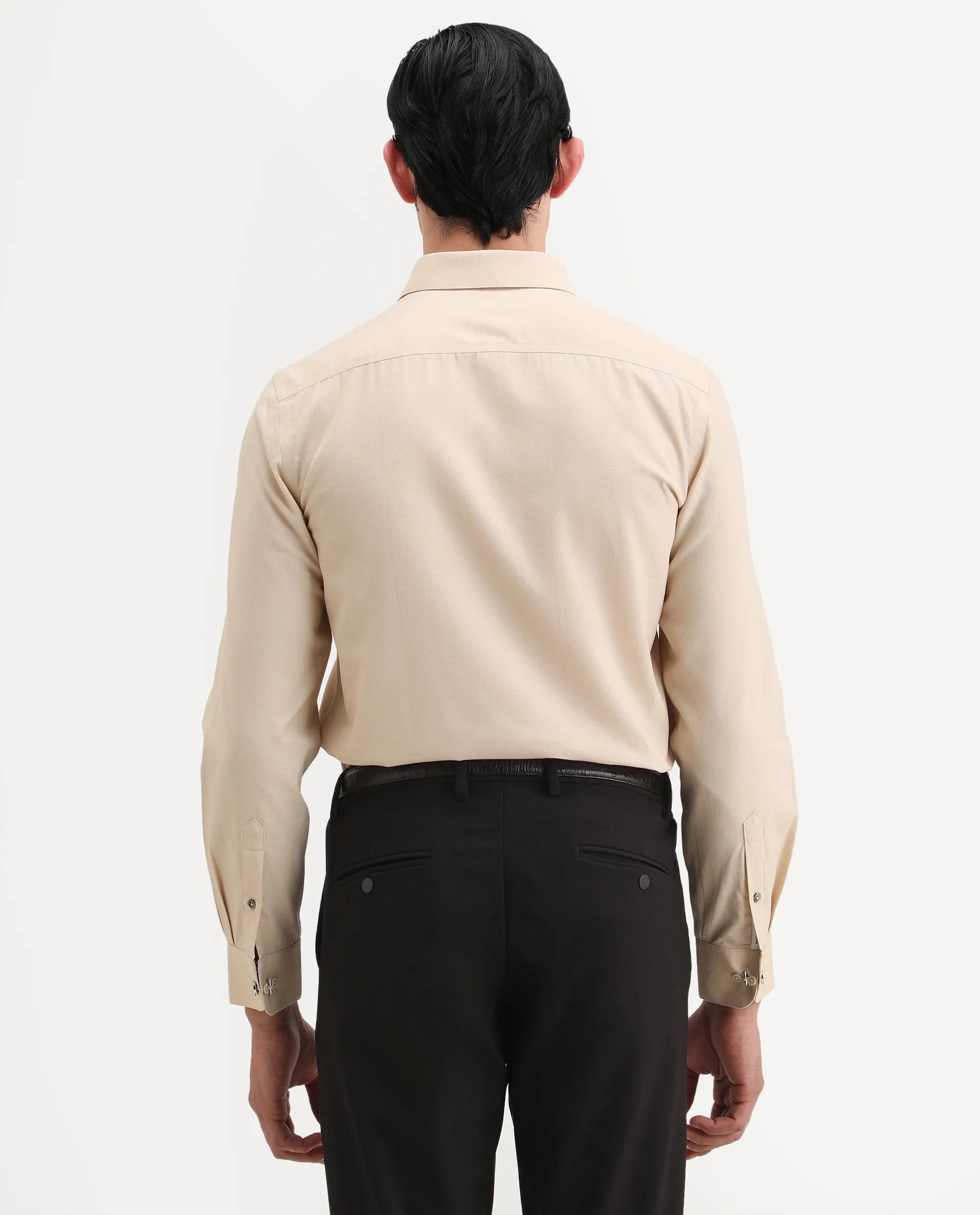 Rare Rabbit Men's Lasko-26 Beige Cotton Fabric Full Sleeve Spread Collar Regular Fit Plain Shirt