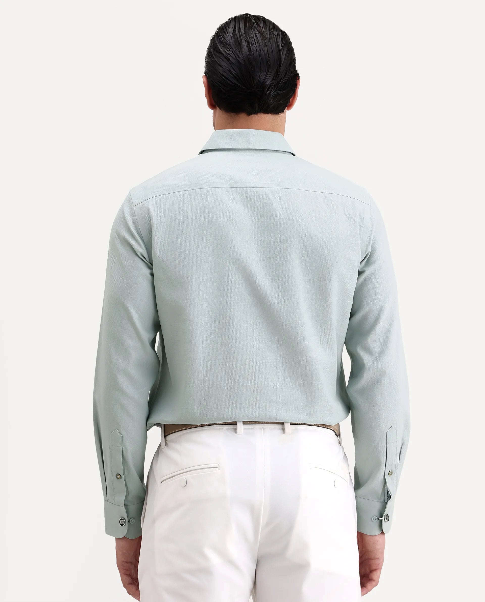 Rare Rabbit Men's Lasko-26 Light Green Cotton Fabric Full Sleeve Spread Collar Regular Fit Plain Shirt