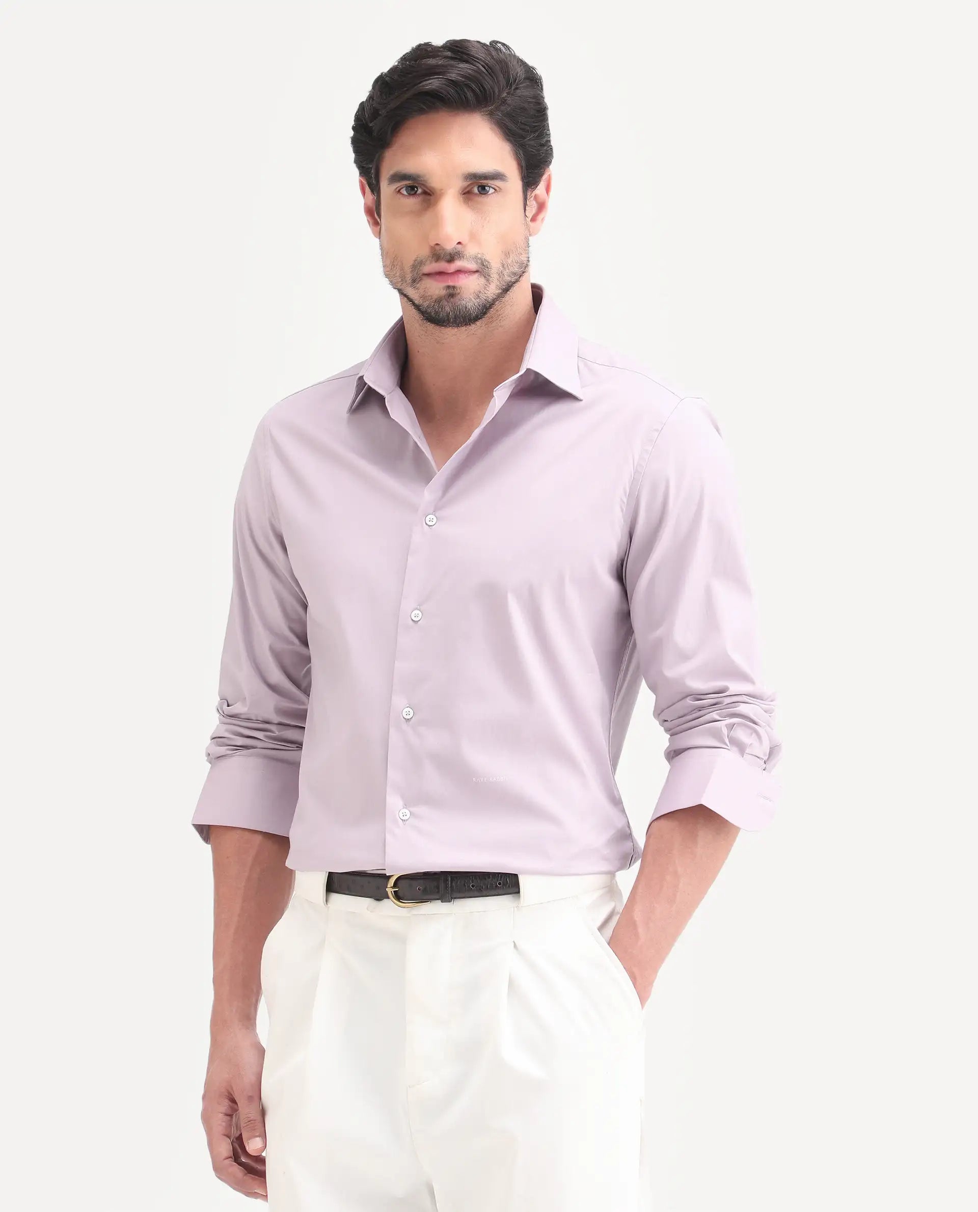 Rare Rabbit Men's Neutron-Ss26 Light Pink Cotton Blend Full Sleeve Spread Collar Regular Fit Plain Shirt