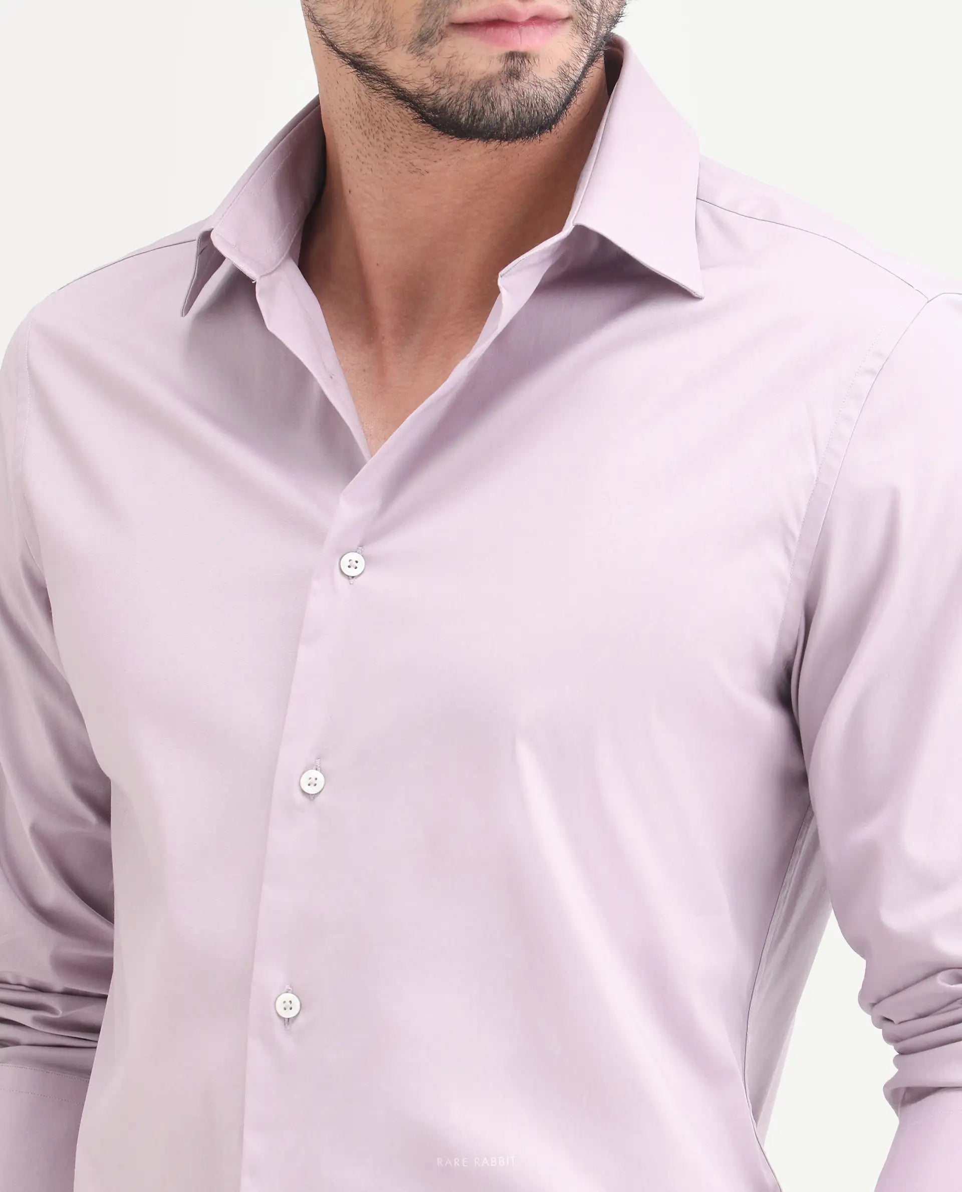 Rare Rabbit Men's Neutron-Ss26 Light Pink Cotton Blend Full Sleeve Spread Collar Regular Fit Plain Shirt