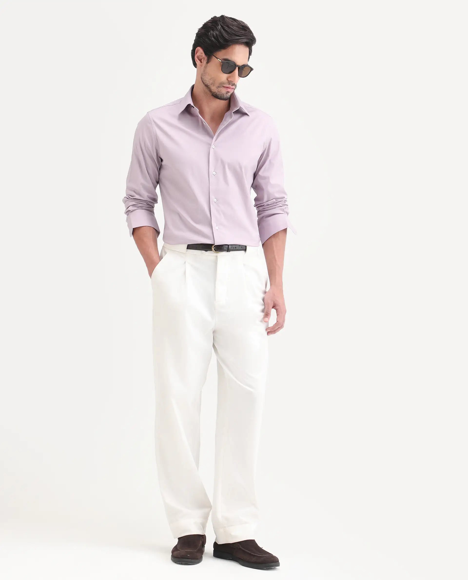 Rare Rabbit Men's Neutron-Ss26 Light Pink Cotton Blend Full Sleeve Spread Collar Regular Fit Plain Shirt