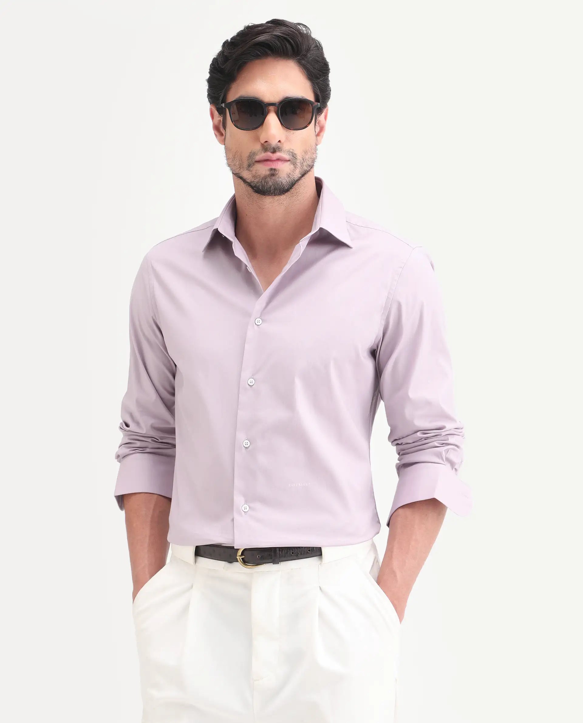 Rare Rabbit Men's Neutron-Ss26 Light Pink Cotton Blend Full Sleeve Spread Collar Regular Fit Plain Shirt