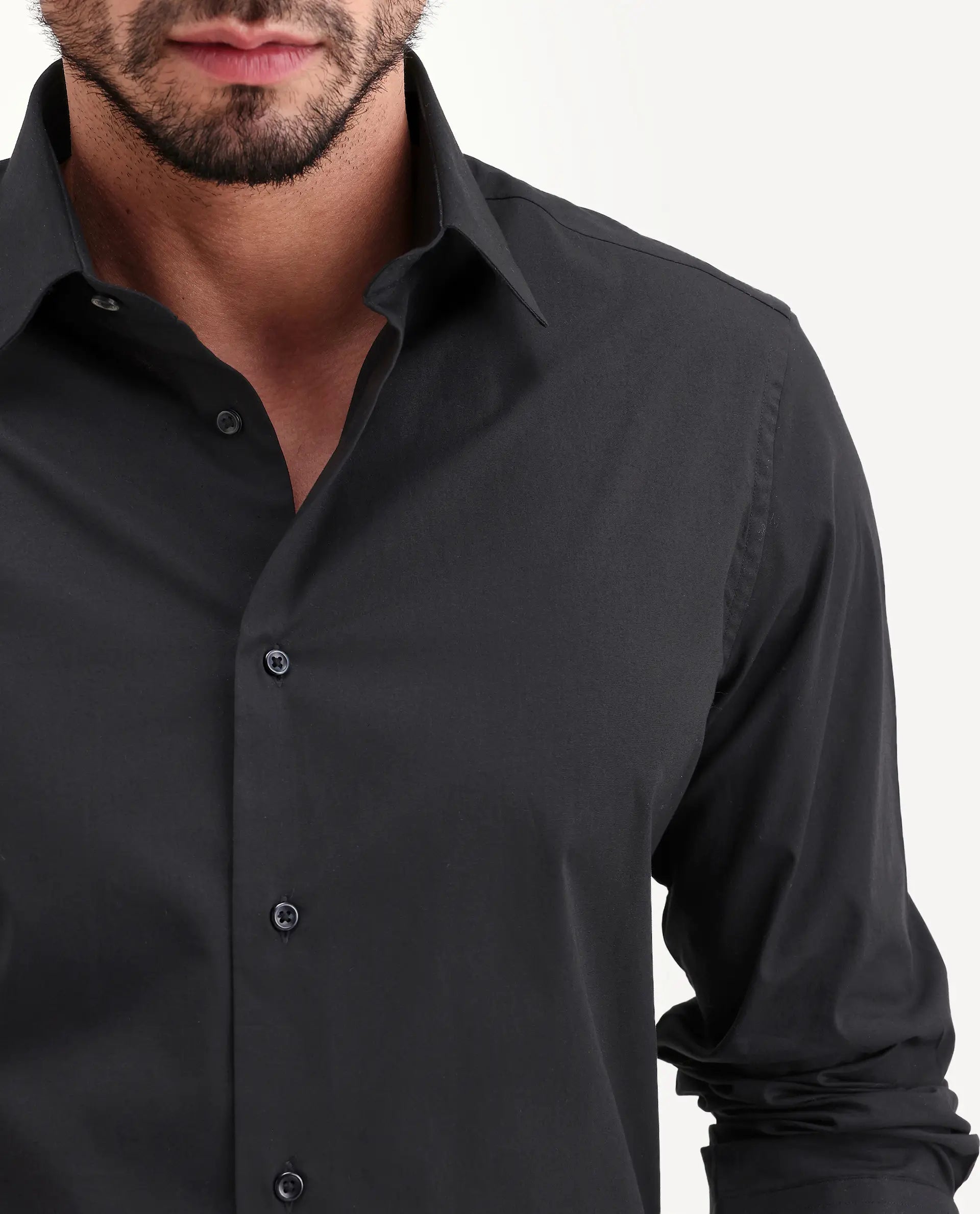 Rare Rabbit Men's Neutron-Ss26 Black Cotton Blend Full Sleeve Spread Collar Regular Fit Plain Shirt