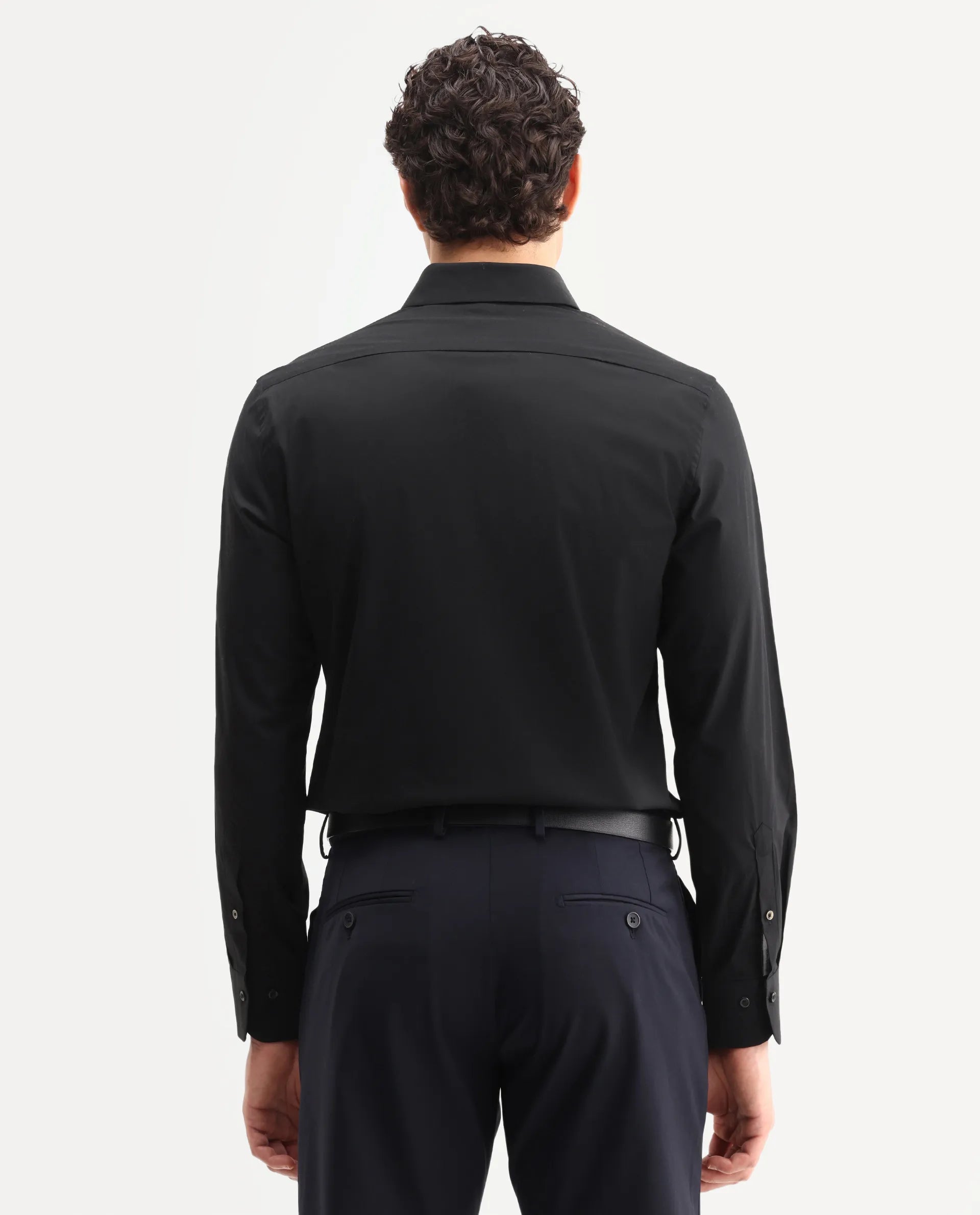 Rare Rabbit Men's Neutron-Ss26 Black Cotton Blend Full Sleeve Spread Collar Regular Fit Plain Shirt