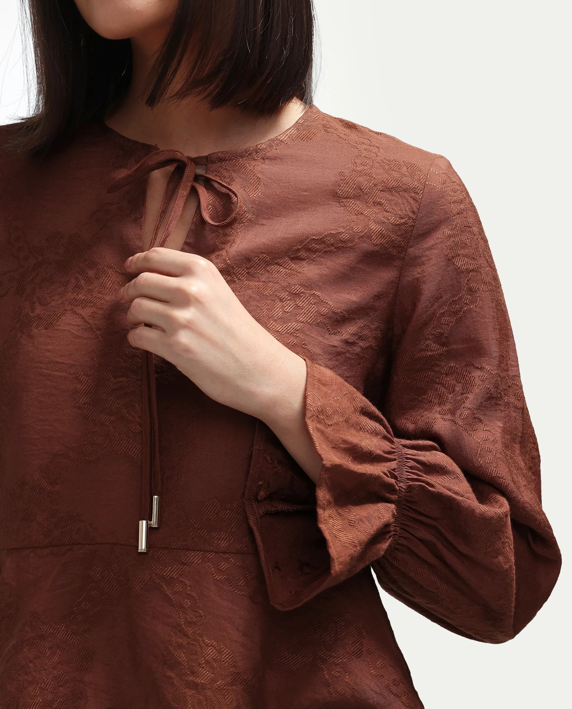 Rareism Women's Daro Rust Viscose Blend Tie-Up Regular Plain Top