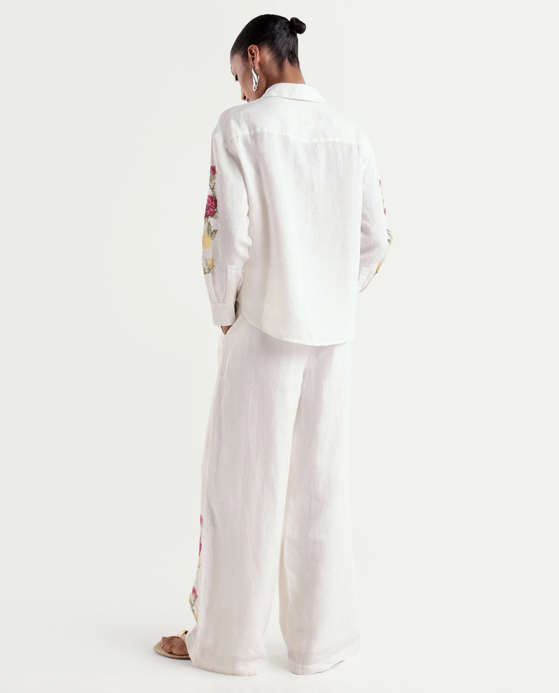 Rareism Women's Taish-B Light Off-White 100% Linen Wide Plain Trouser
