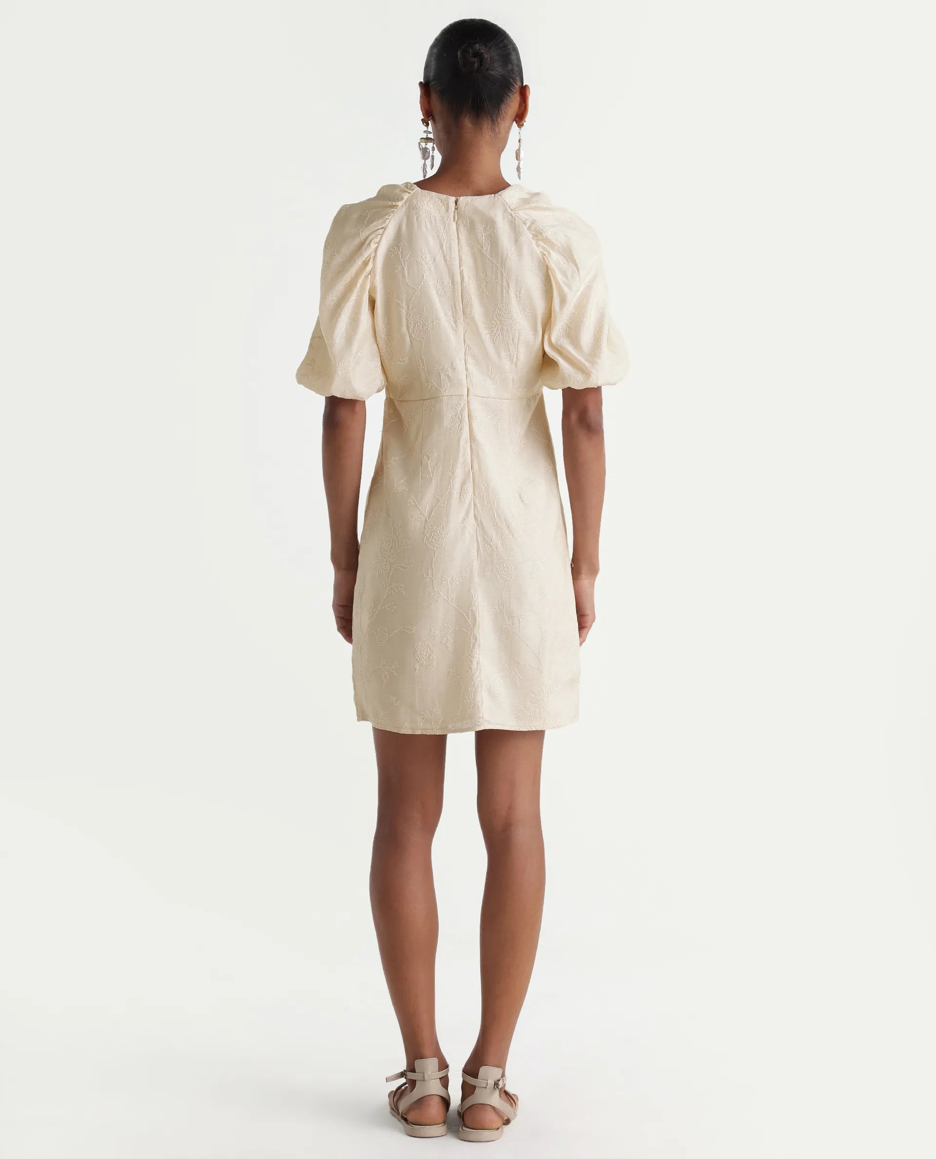 Rareism Women's Tash Pastel Beige Viscose Bodycon Plain Dress