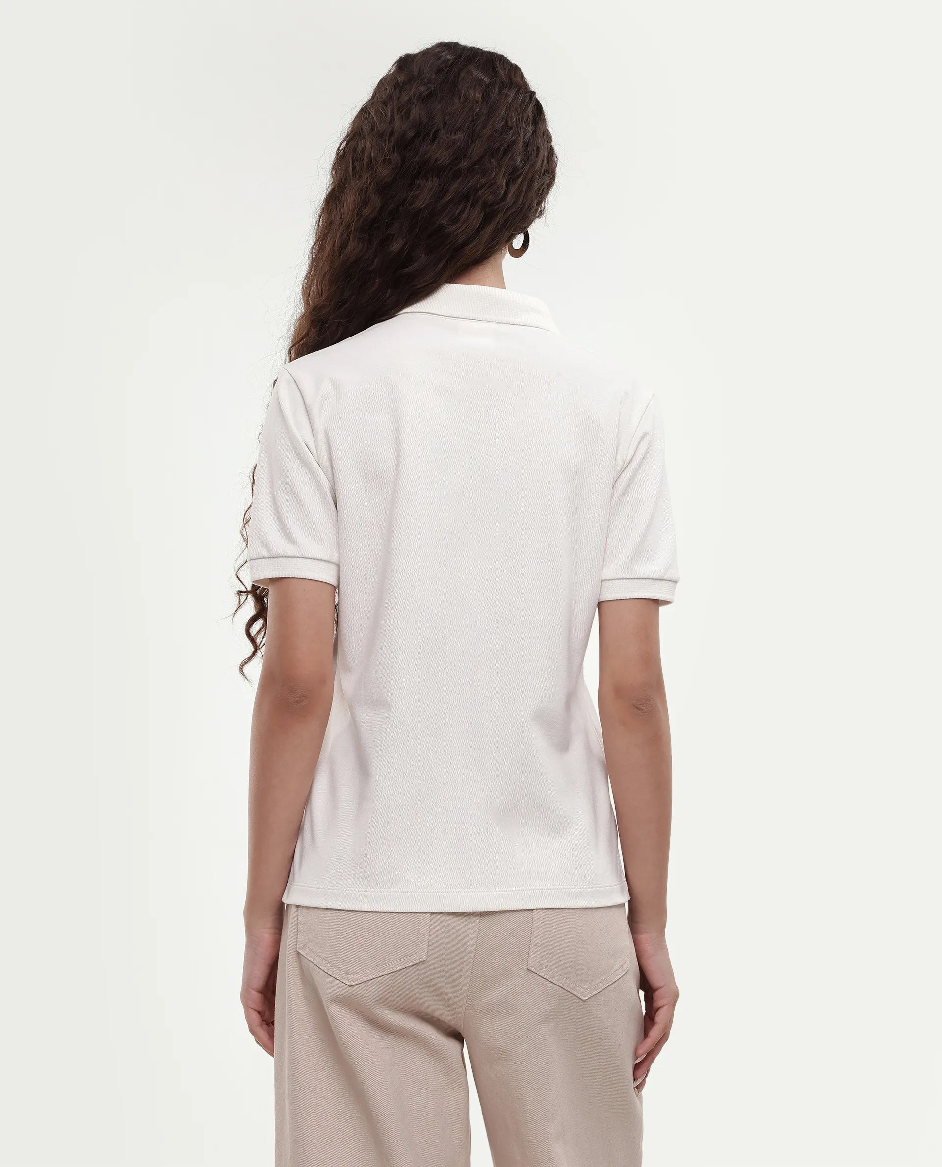 Rareism Women's Basic Rr-Corp-Elane White Cotton CollaredRegular Plain Polo
