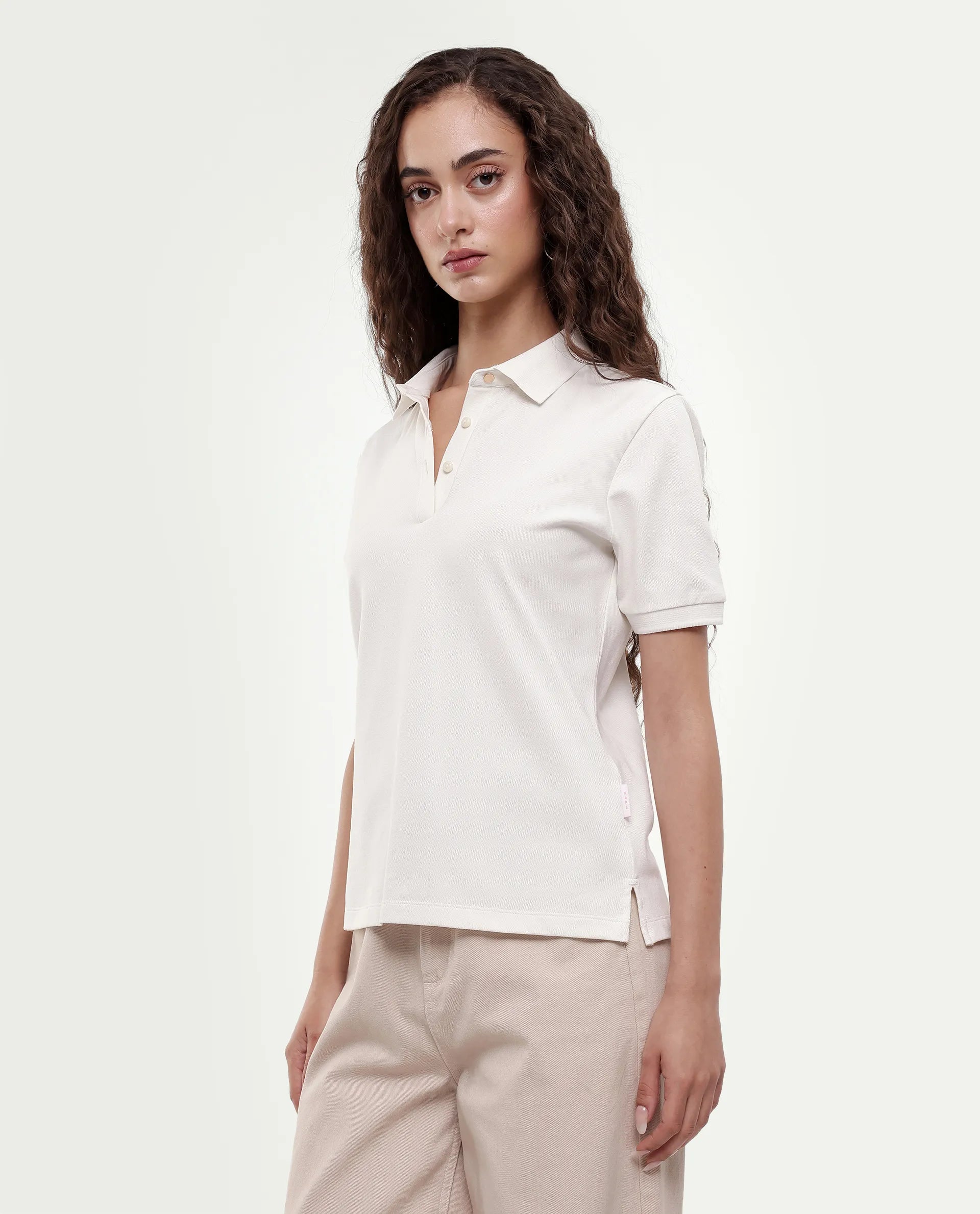 Rareism Women's Basic Rr-Corp-Elane White Cotton CollaredRegular Plain Polo