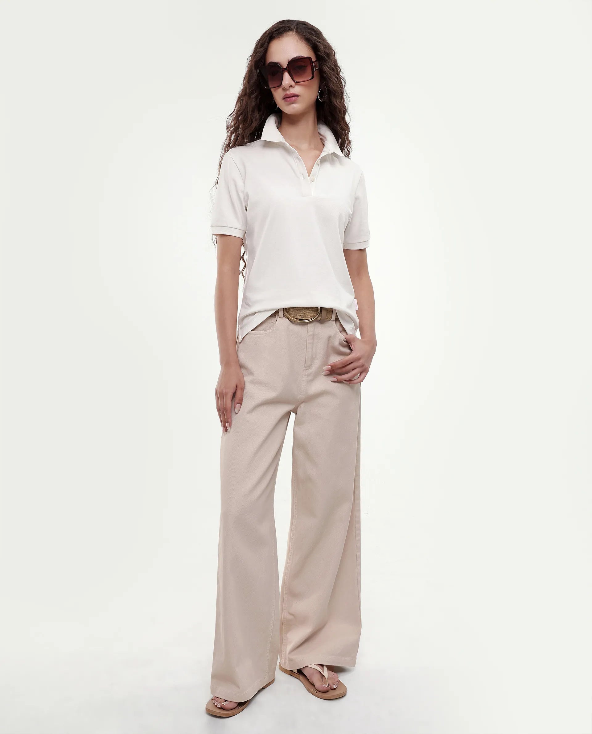 Rareism Women's Basic Rr-Corp-Elane White Cotton CollaredRegular Plain Polo