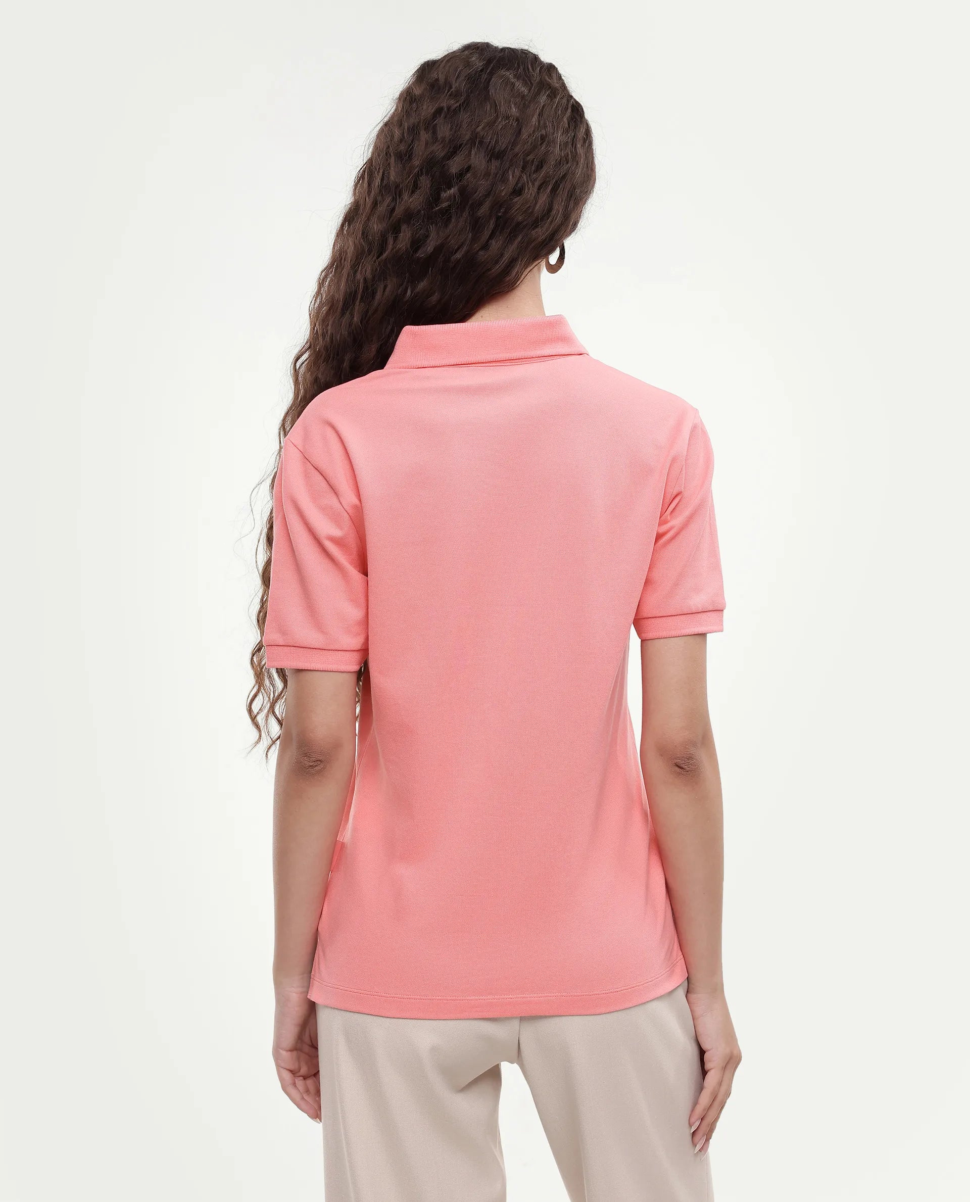 Rareism Women's Basic Rr-Corp-Elane Peach Cotton Blend Collar Regular Plain Polo