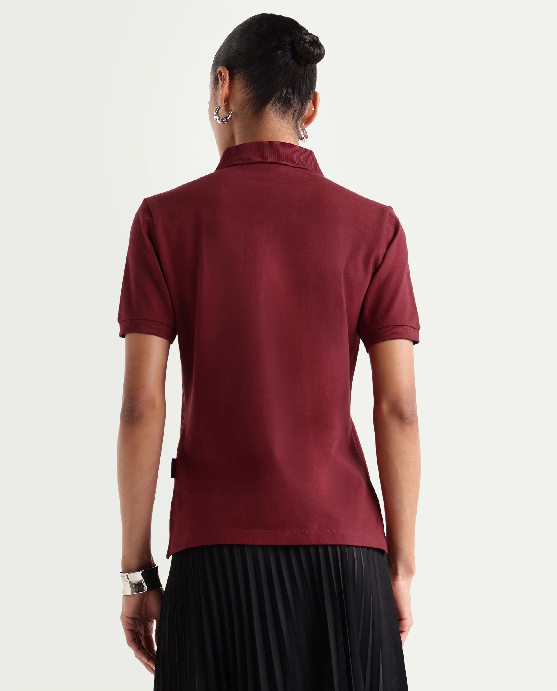Rareism Women's Basic Rr-Corp-Elane Dark Red Cotton CollaredRegular Plain Polo