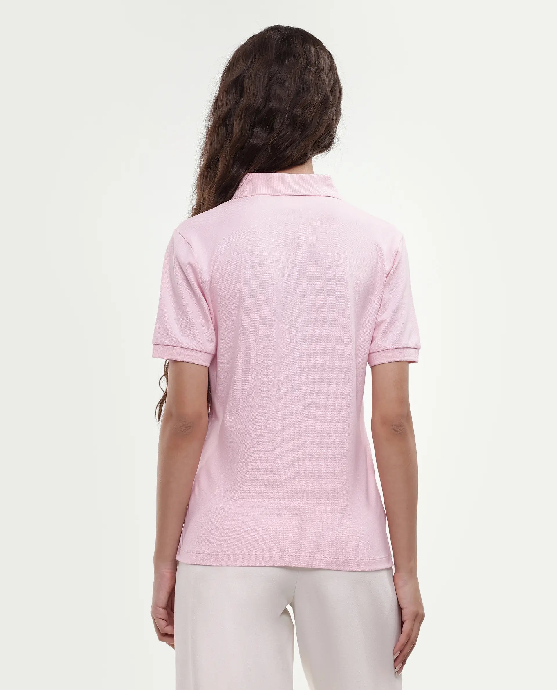 Rareism Women's Basic Rr-Corp-Elane Light Pink Cotton CollaredRegular Plain Polo