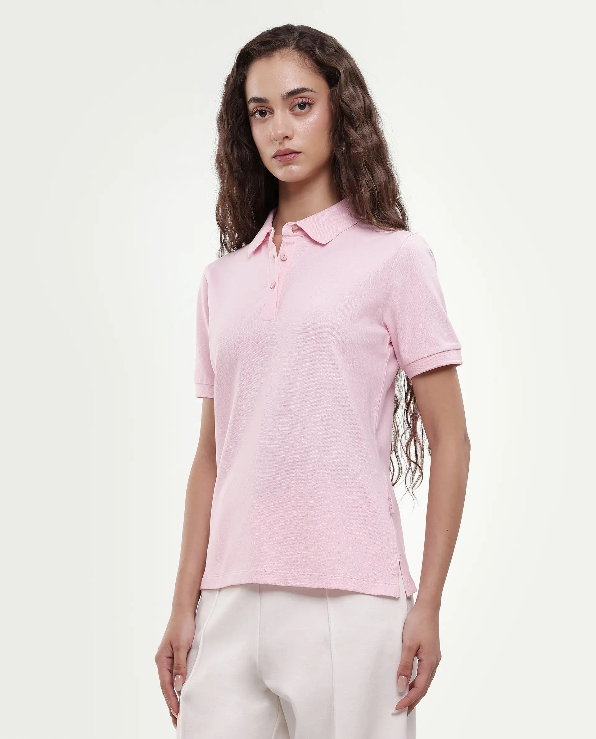 Rareism Women's Basic Rr-Corp-Elane Light Pink Cotton CollaredRegular Plain Polo