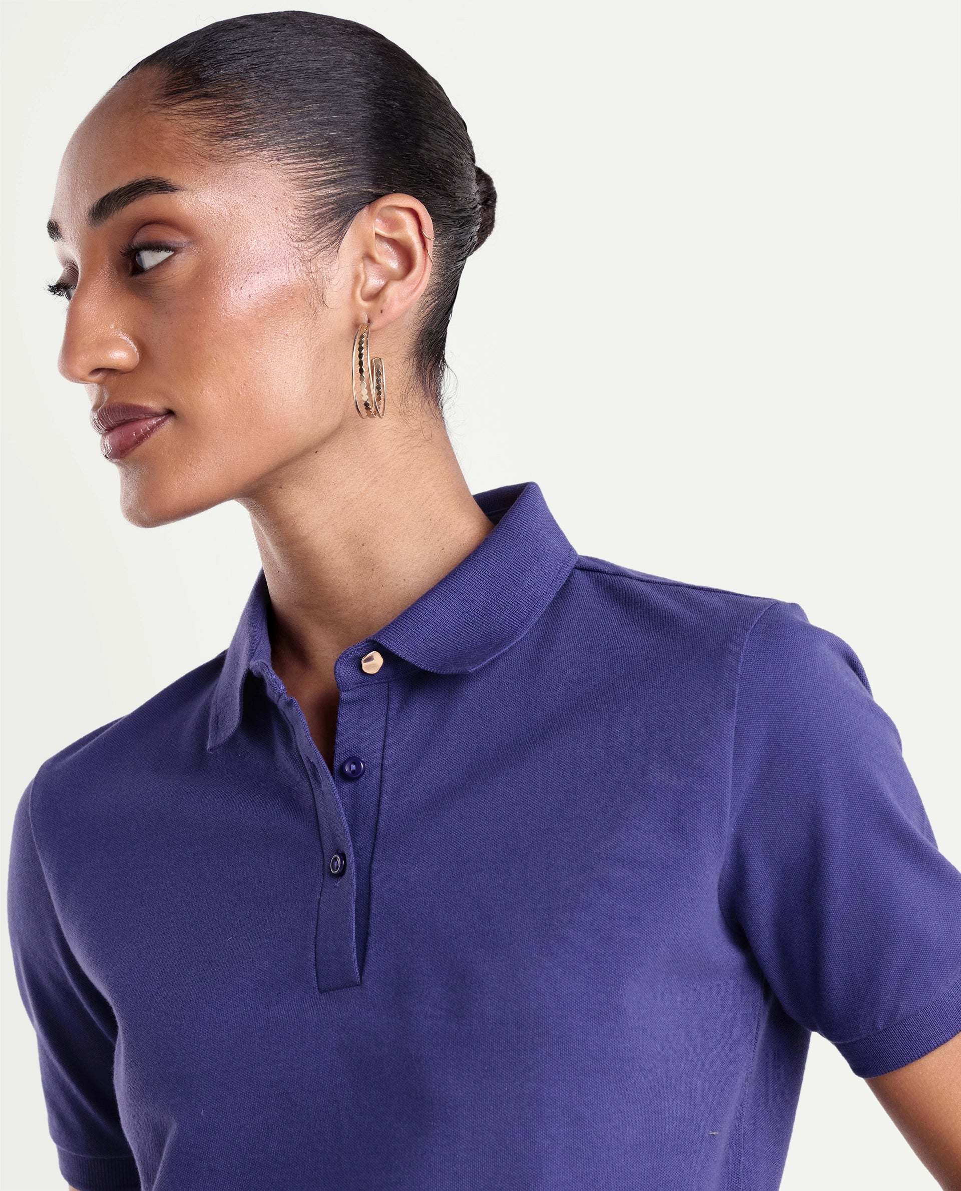 Rareism Women's Basic Rr-Corp-Elane Purple Cotton CollaredRegular Plain Polo